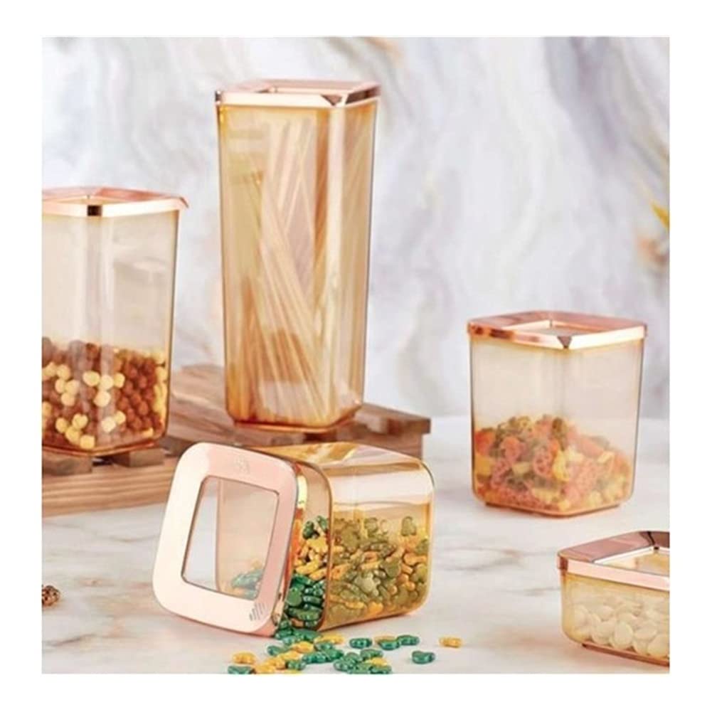 5-Piece Plastic Cereal & Food Storage Containers Set - Airtight Kitchen & Refrigerator Organizers for Noodles, Grains & Dry Goods (Copper Tone) - Perfect for Pantry Organization & Meal Prep