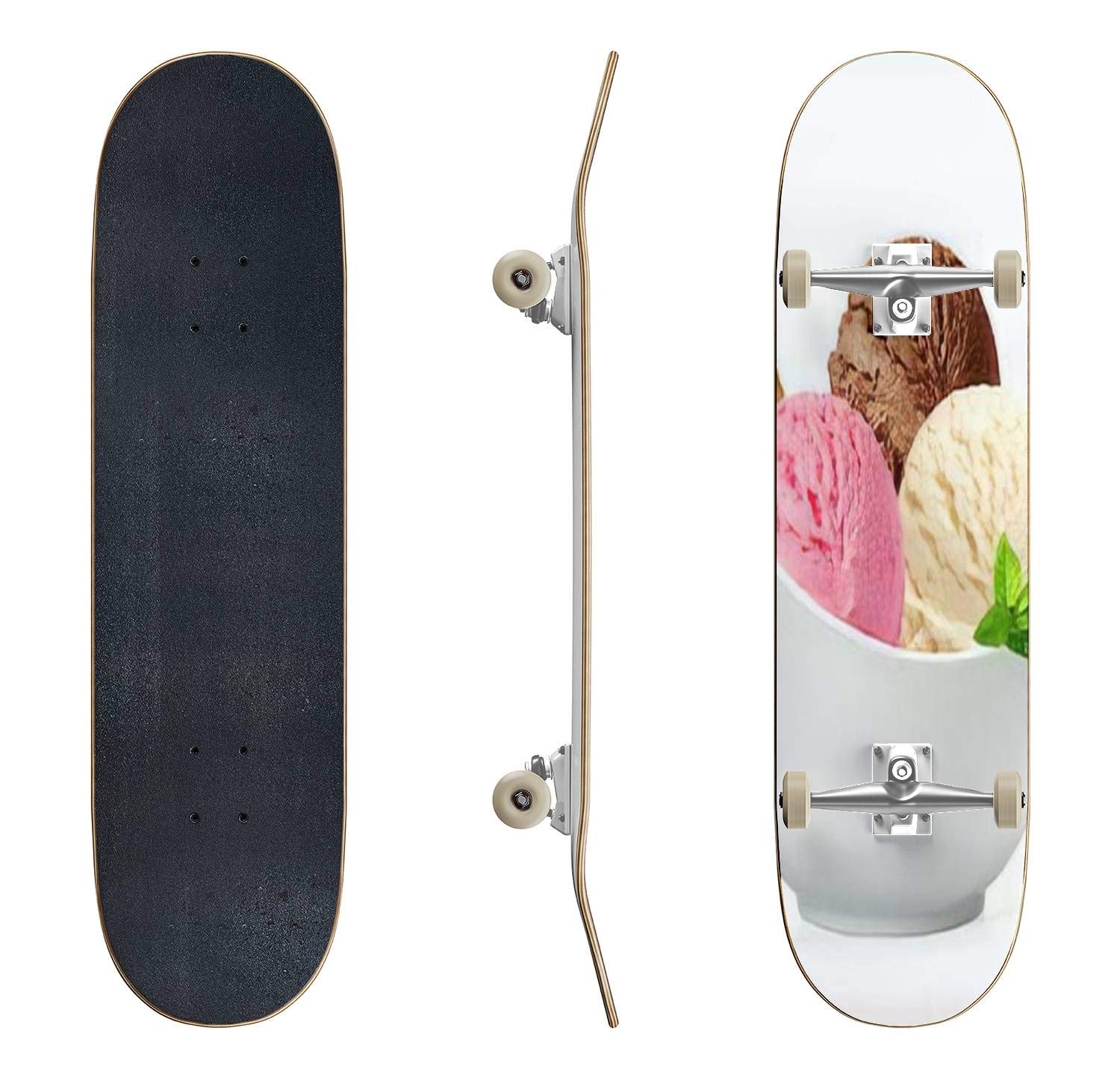 Pastel Pink Skateboard with Doll Legs & Ice Cream Scoop Design - Classic Concave Longboard for Beginners & Professionals - Perfect for Extreme Sports, Teen Gifts & Urban Commuting