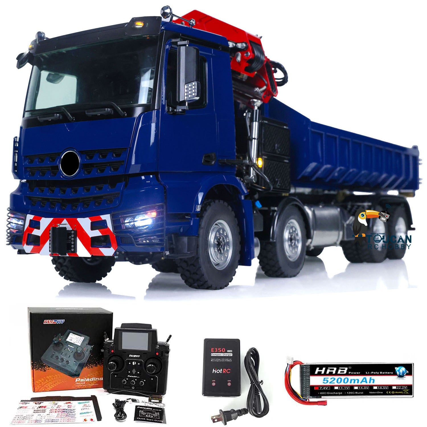1/14 LESU RC 8x8 RTR Painted & Assembled Metal Hydraulic Crane Dumper Tipper Truck with Sound & Light System - Remote Control Construction Vehicle for Adults & Kids, Perfect for Outdoor Play, Construction Site Simulation & RC Hobby Collection