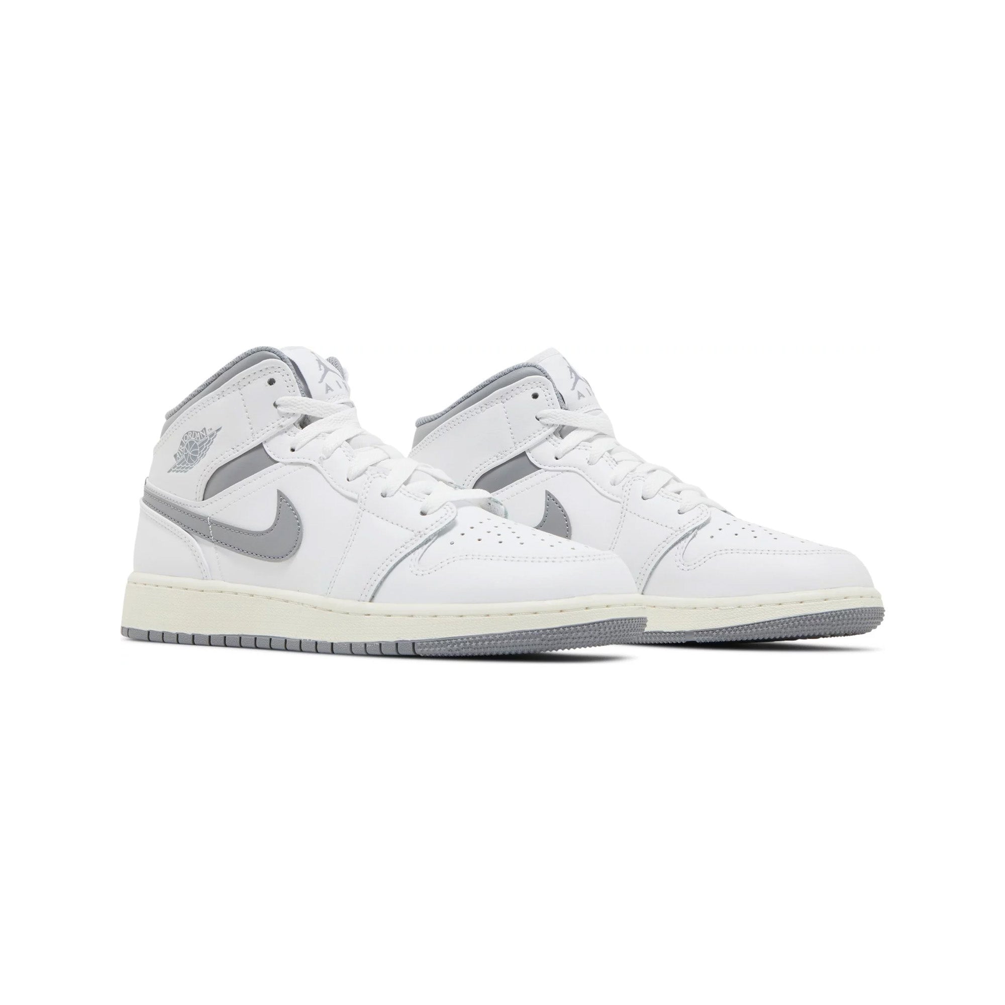 Air Jordan 1 Mid 'Neutral Grey' GS Sneakers (2022) - Comfortable Basketball Shoes for Women & Girls - Perfect for Sports, Casual Wear & Street Fashion