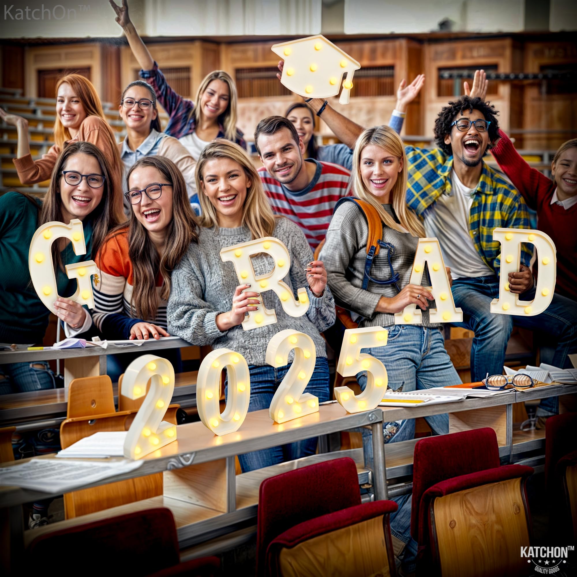 KatchOn 8.5 Inch White LED Graduation Sign - Class of 2025 Light Up Letters for Graduation Party Decorations - Perfect for High School & College Graduation Celebrations, Dorm Room Decor & Photo Backdrops