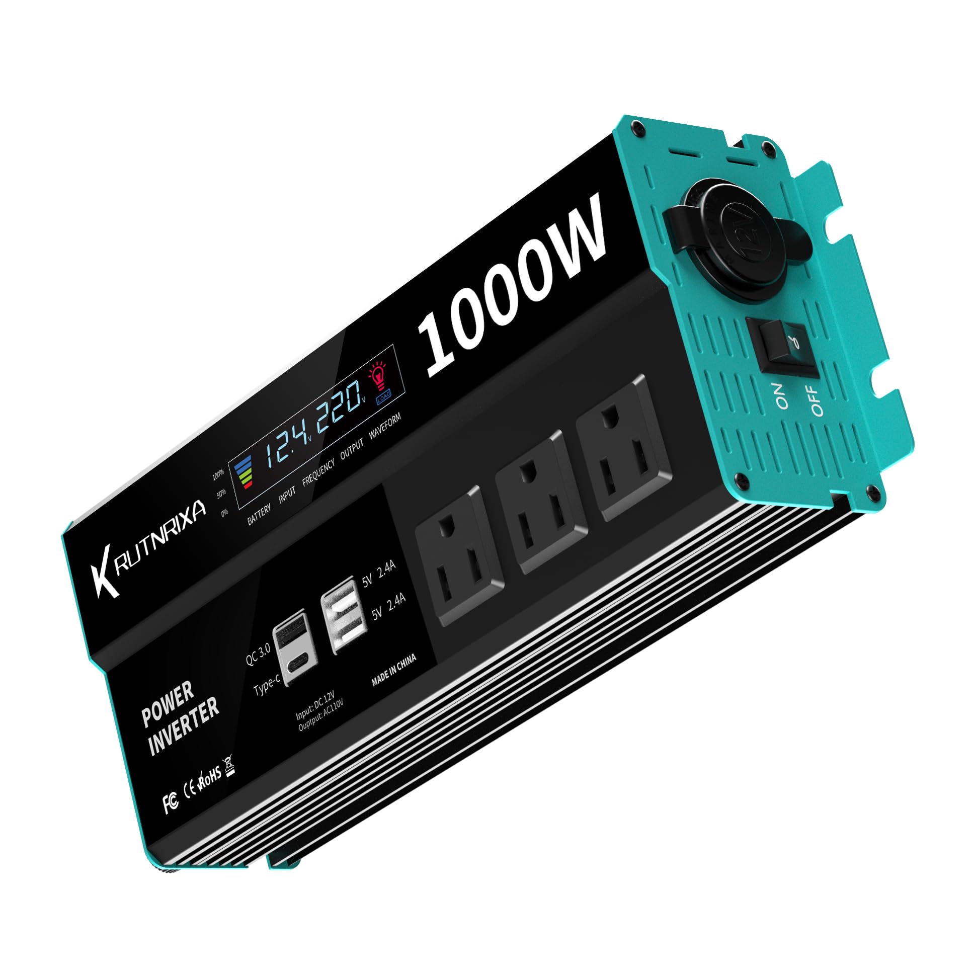1000W Power Inverter 12V DC to 110V AC Car Converter with USB-C/PD 25W Fast Charging & Cigarette Lighter Port - Modified Sine Wave for Road Trips, Camping & Emergency Power Backup