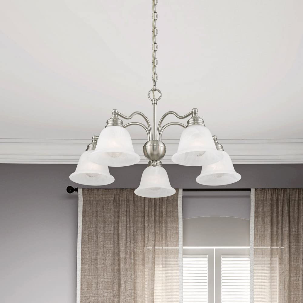 Livex Lighting 1346-91 Essex 5-Light Convertible Chandelier/Ceiling Fixture in Brushed Nickel - Perfect for Dining Room, Bedroom or Entryway Lighting