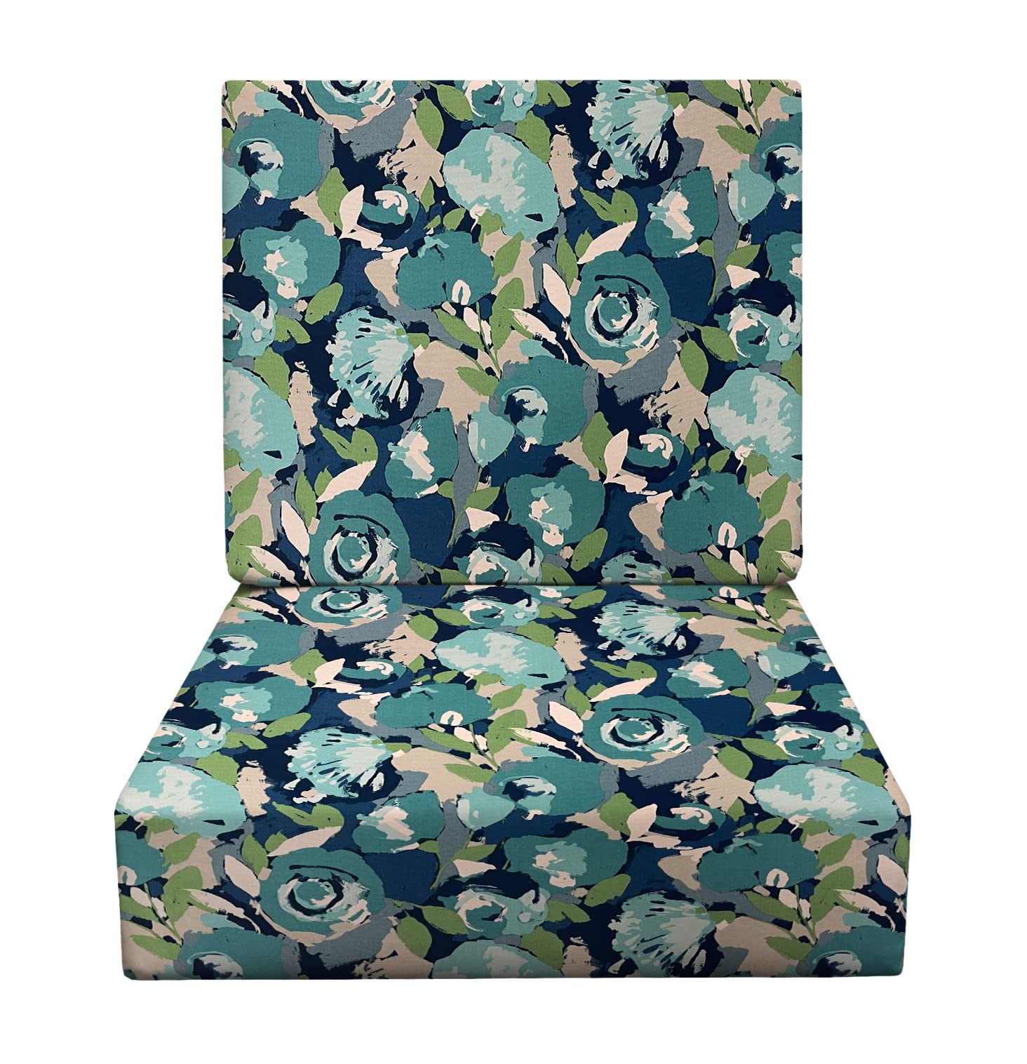 Premium RSH Décor Indoor/Outdoor Foam Deep Seating Cushion Set - 23”x24”x5” Seat & 23”x19”x3” Back - Novino Capri Blue Floral Pattern - Waterproof & UV Resistant - Perfect for Patio Furniture, Garden Chairs, and Poolside Lounging