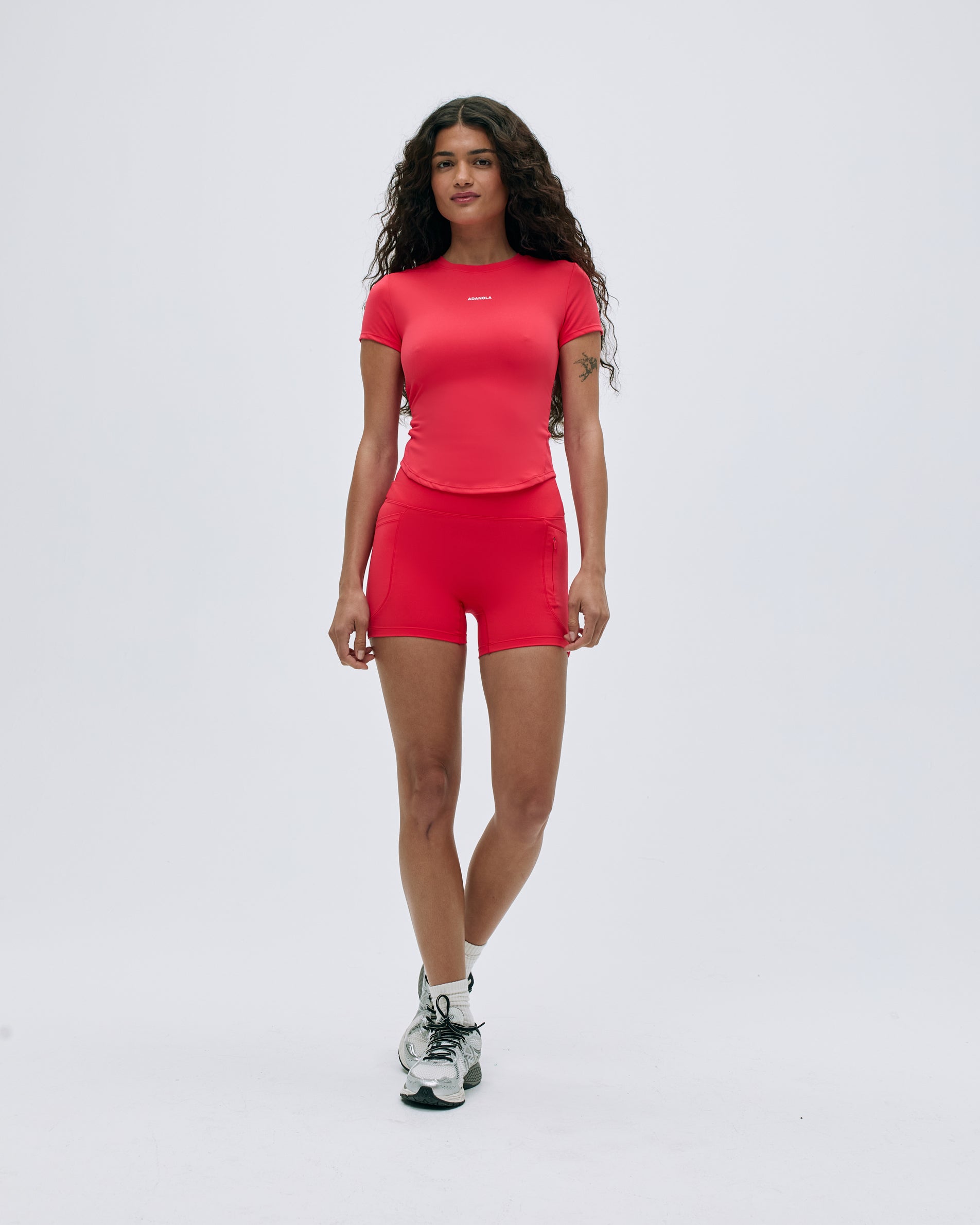 Ultimate Ultra Crop Pocket Shorts for Women - Apple Red | High Waisted Stretchy Workout Running Yoga Shorts | Perfect for Gym, Lounge & Summer Outfits
