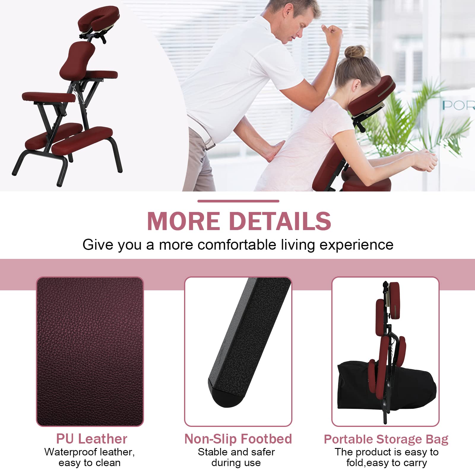 Portable Adjustable Massage Chair - Professional Folding Spa & Tattoo Chair with Face Cradle, 2