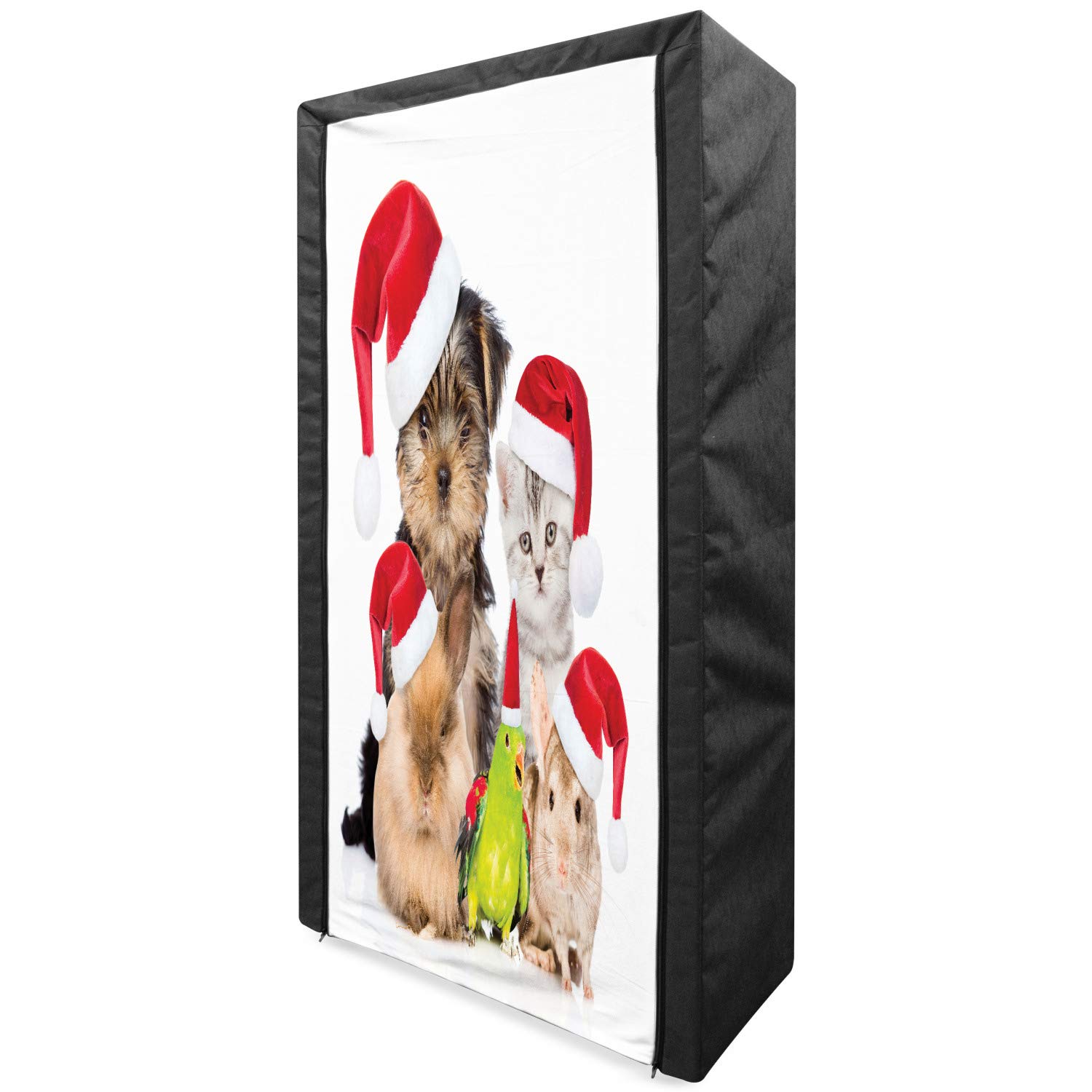 Ambesonne Christmas Portable Fabric Wardrobe - Holiday Pet Clothing Organizer with Santa Hat Designs (33.5 Inch, Multicolor) | Perfect for Seasonal Storage, Gift Wrapping Station & Festive Home Decor