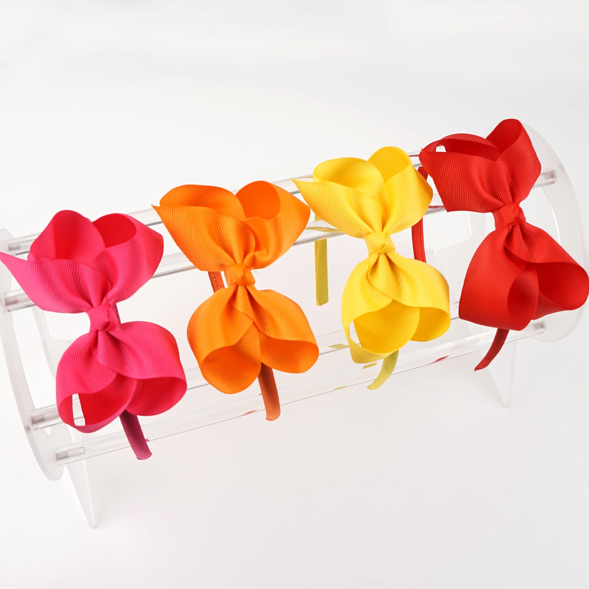 16 Pack Hair Bows for Girls - Plastic Headbands with Grosgrain Ribbon, Cute Hair Hoops & Hair Accessories for Baby, Toddler & Kids - Perfect for Parties, School & Daily Wear
