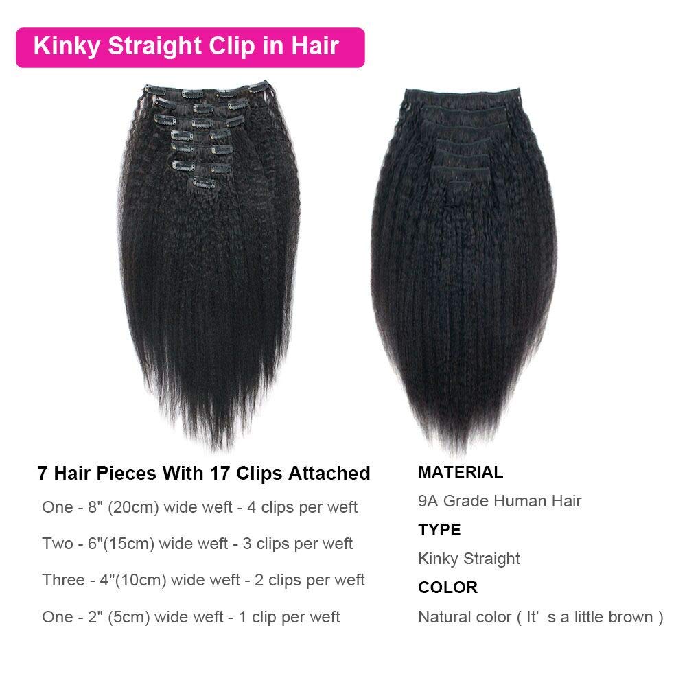 Brazilian Virgin Hair Clip-In Extensions 20 Inch - 7pcs 120g Thick Double Weft Remy Human Hair for Black Women | Straight Hair Weave for Daily Styling & Special Occasions