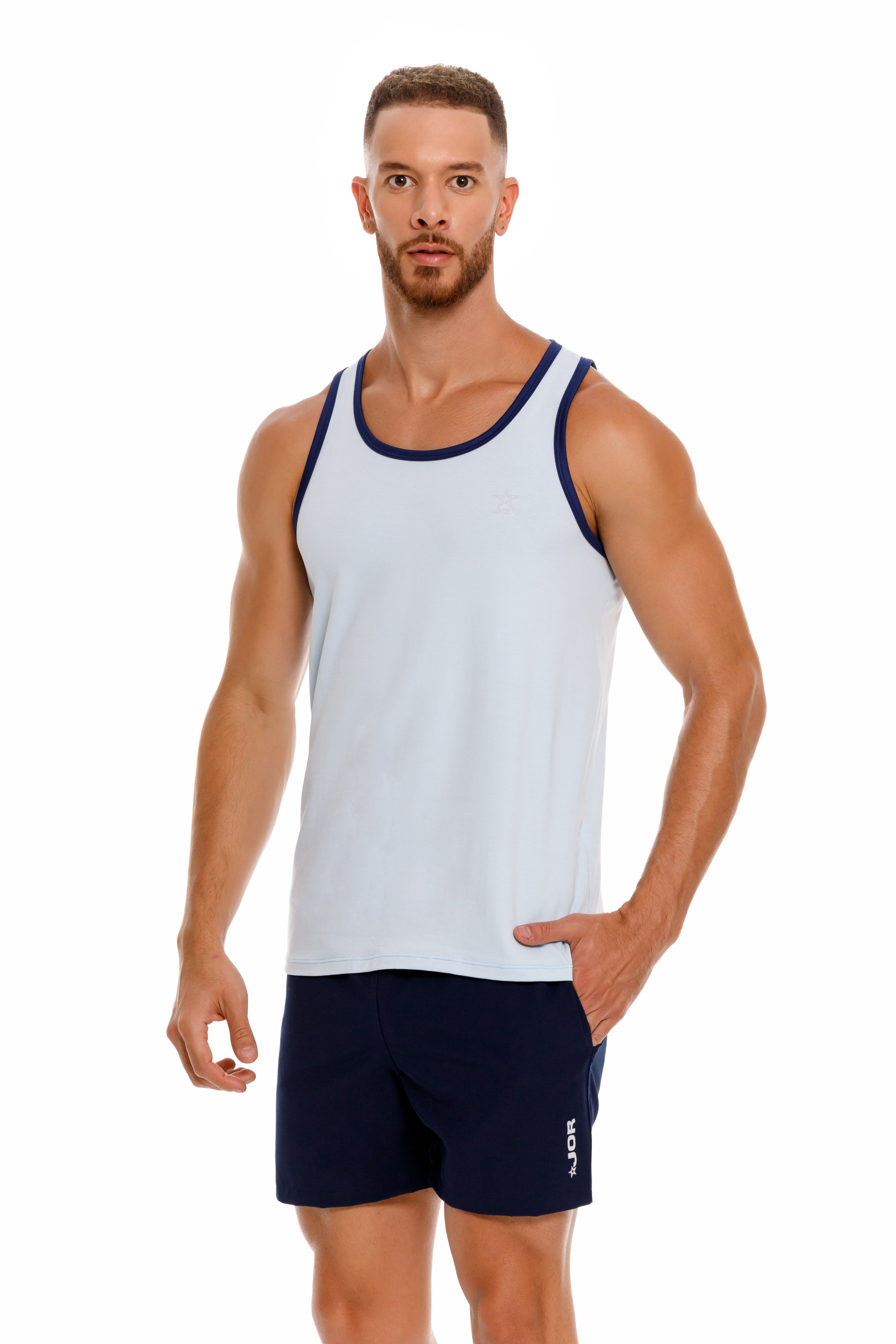 JOR Brixton Slim Fit Cotton Tank Top for Men - Lightweight & Breathable Blue Casual Shirt - Perfect for Summer, Gym, and Everyday Wear