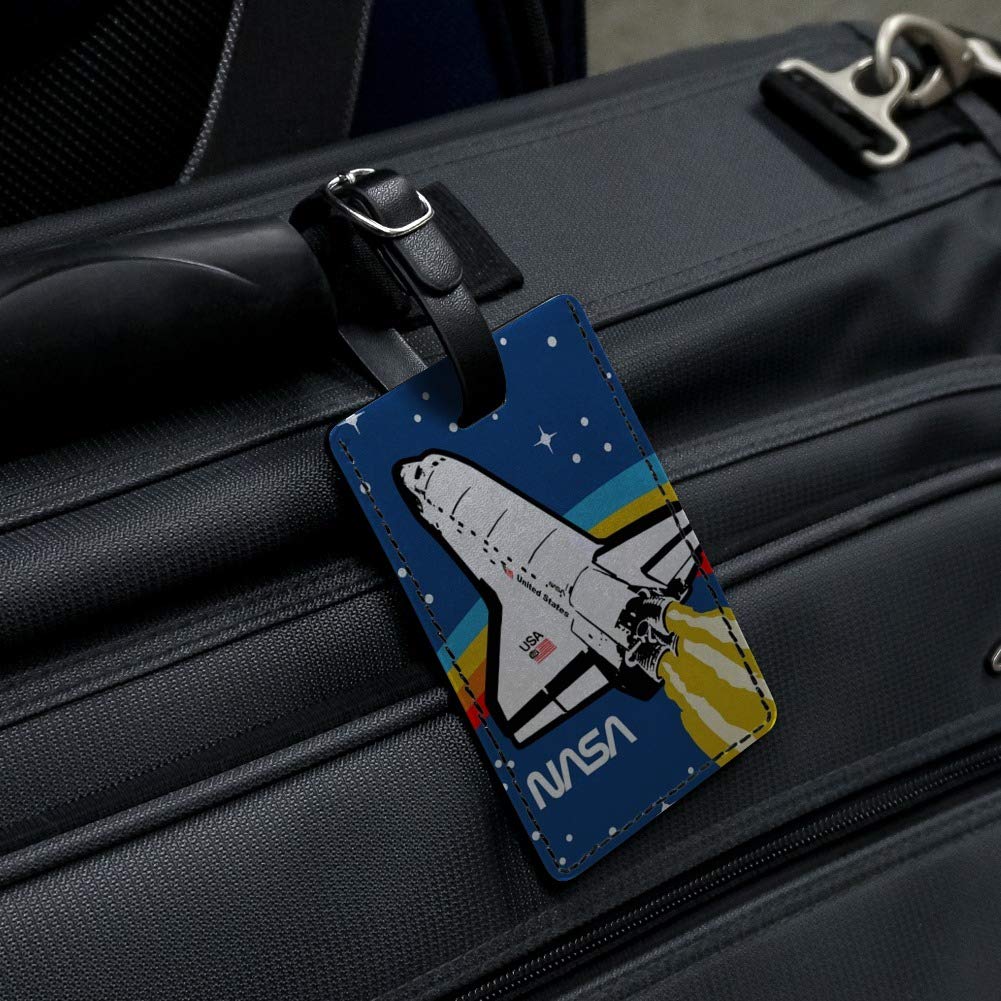 NASA Logo Space Shuttle Leather Luggage Tag - Rectangle ID Card Holder for Travel, Business & Everyday Use
