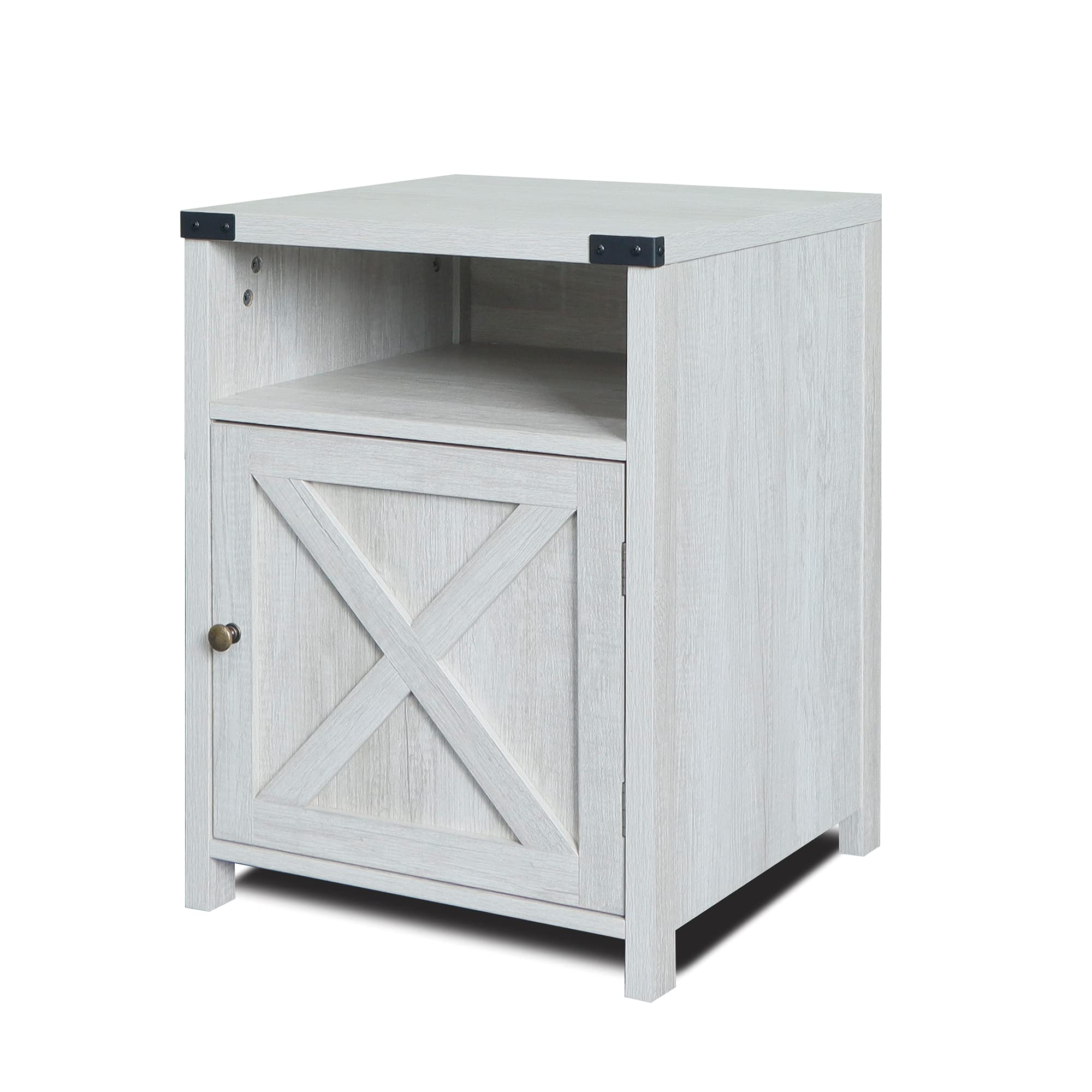 Rainbow Sophia Nightstand - Farmhouse Style Bedside Table with Cabinet & Shelves, 18x18x24 Inches, Sargent Oak Finish - Perfect for Bedroom, Guest Room, or Dorm Decor