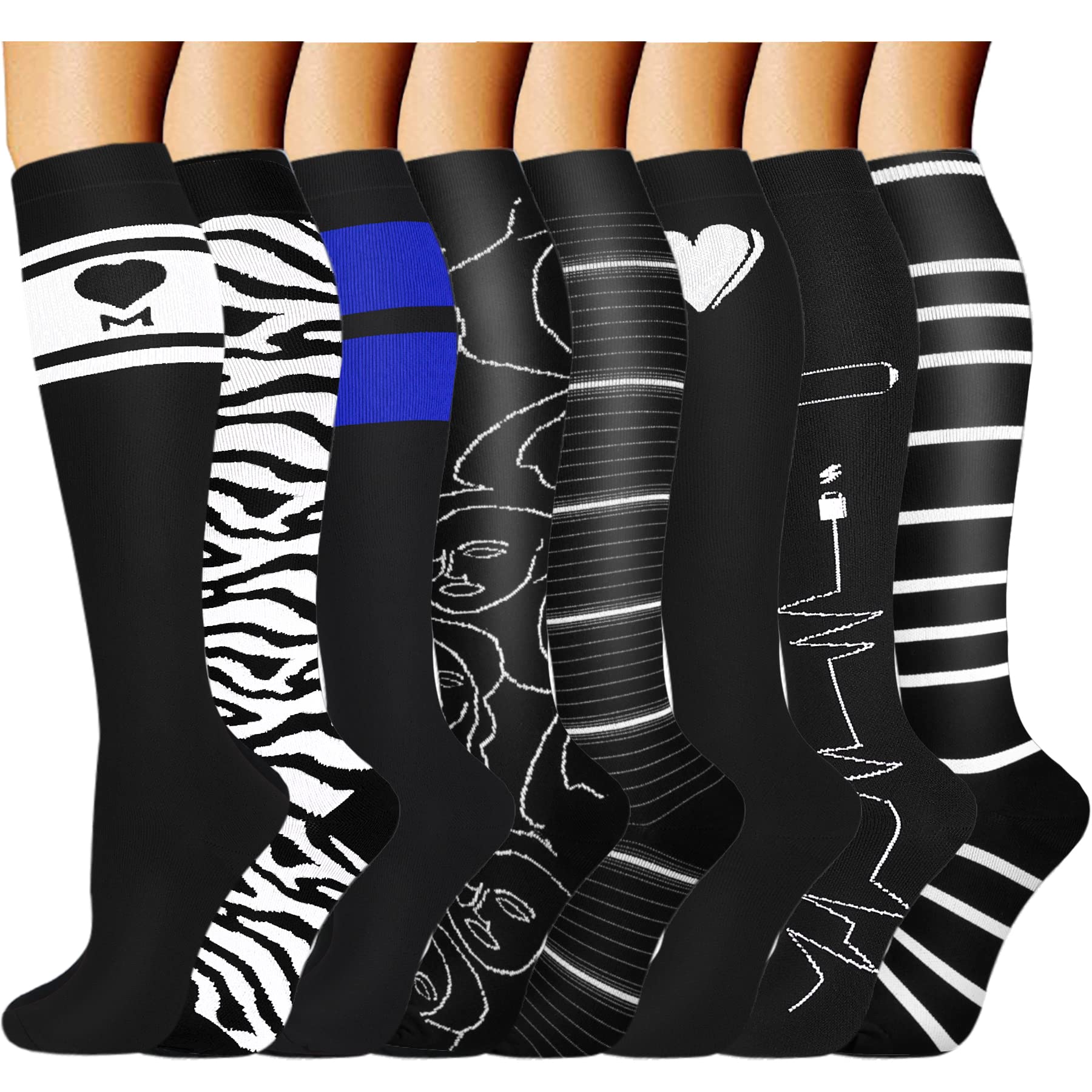 Best Compression Socks for Women & Men - 15-20mmHg Medical Grade Support (8 Pairs) - Perfect for Nurses, Travel, Running & Athletic Performance - Improve Blood Circulation & Reduce Swelling