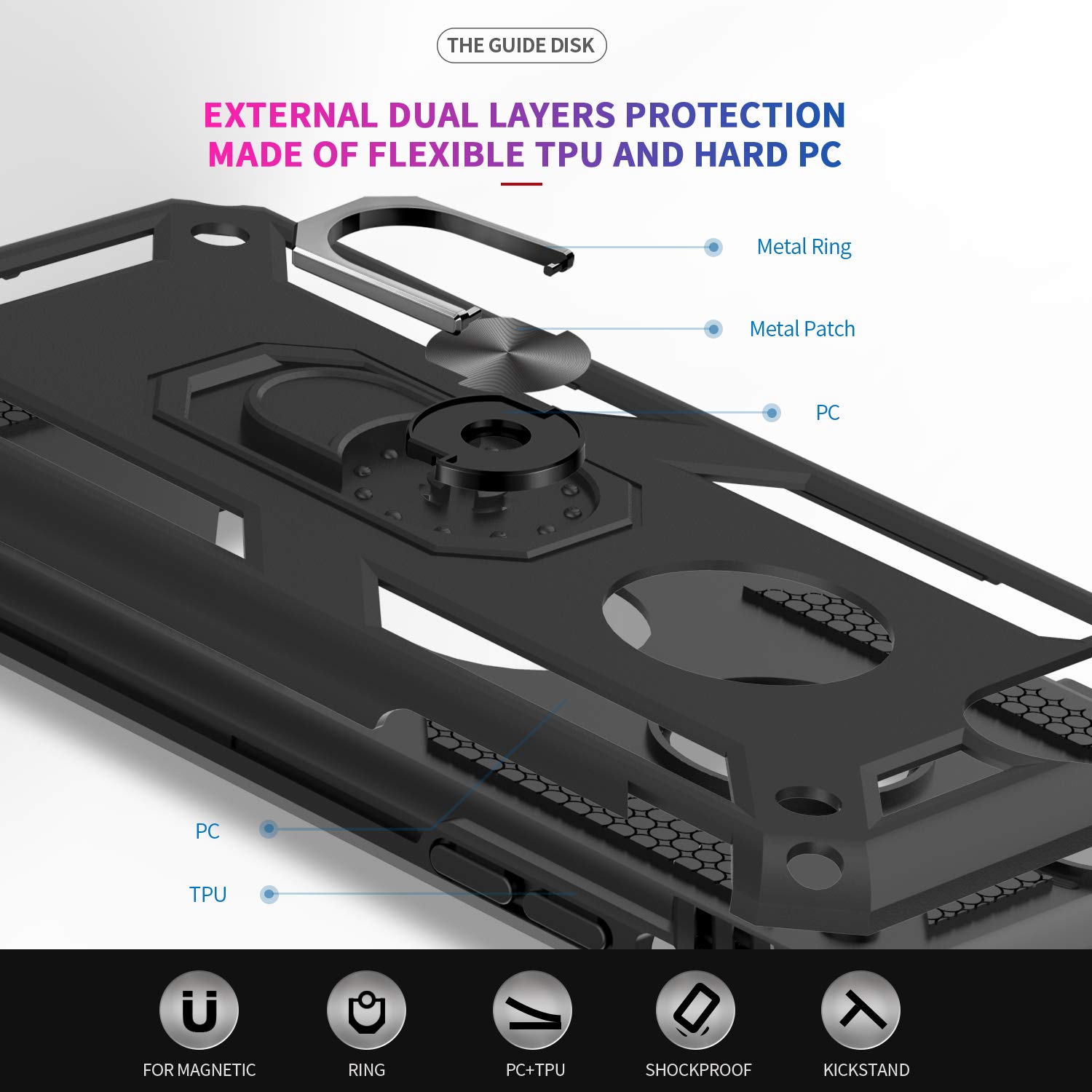 LeYi Military-Grade Shockproof iPhone 8 Plus/7 Plus/6 Plus/6s Plus Case with Tempered Glass Screen Protector [2 Pack] - Kickstand & Ring Holder, Black - Perfect for Outdoor Activities, Travel & Daily Protection