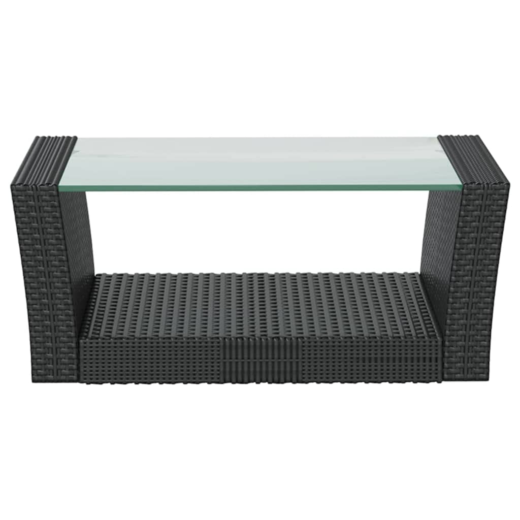 4-Piece Outdoor Patio Lounge Set with Waterproof Cushions & Glass Table - Black & Cream Rattan Furniture for Garden, Poolside, or Backyard Relaxation | Durable Powder-Coated Steel Frame & Poly Rattan Construction