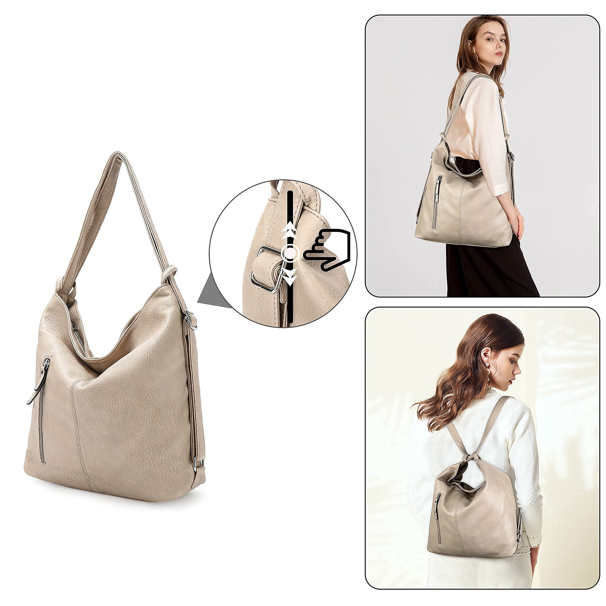 Women's Convertible Backpack Purse & Handbag - Apricot Color, Fashionable Crossbody Shoulder Bag for Work, Travel & Daily Use