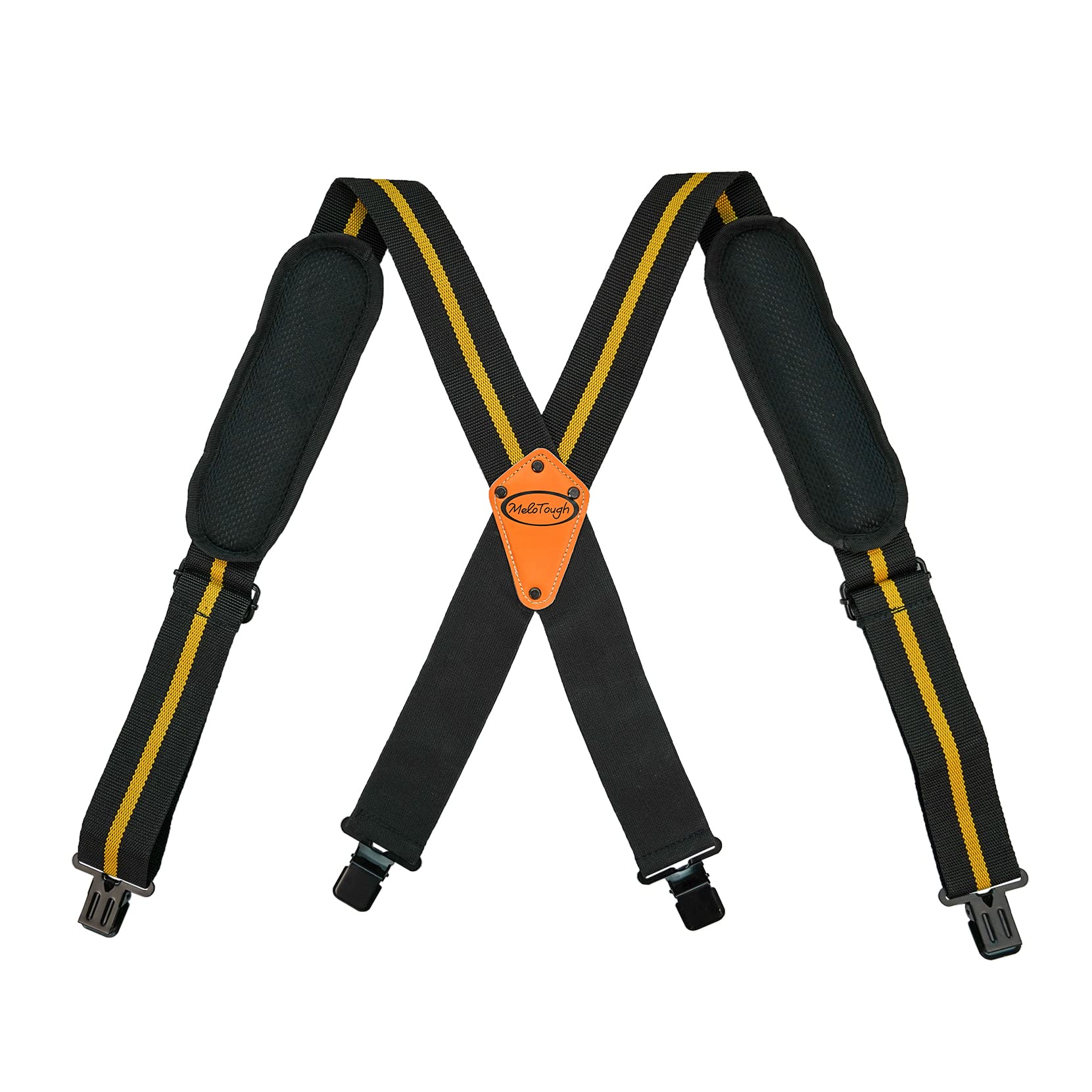 Heavy Duty Tool Belt Suspenders with Movable Shoulder & Padding - Adjustable Work Belt Suspenders for Construction, Carpentry & DIY Projects (Yellow Strip)