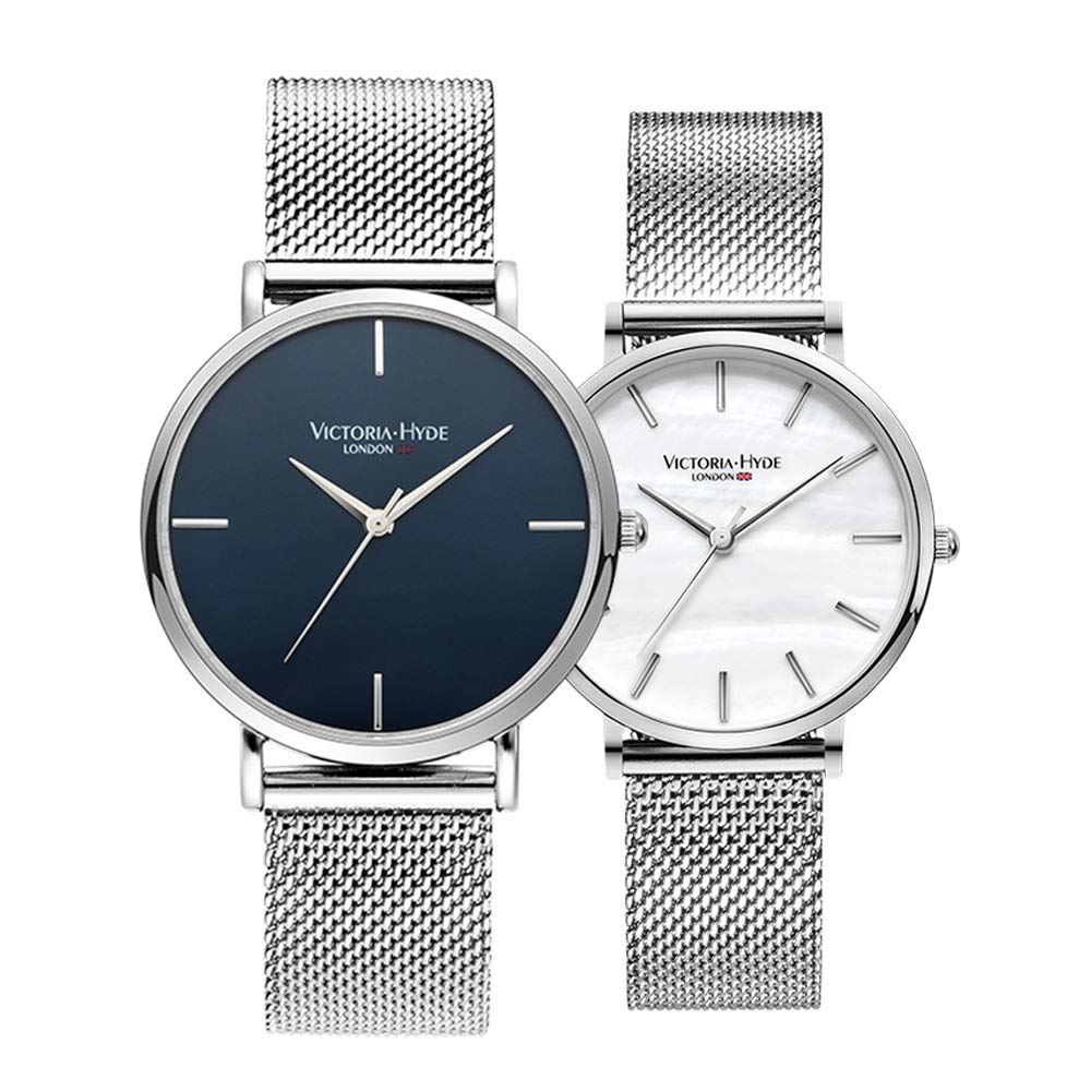 VICTORIA HYDE Couple Watches Set for Men and Women - Matching His & Hers Quartz Wristwatches with Stainless Steel Straps - Perfect Anniversary, Wedding, and Valentine's Day Gifts for Couples