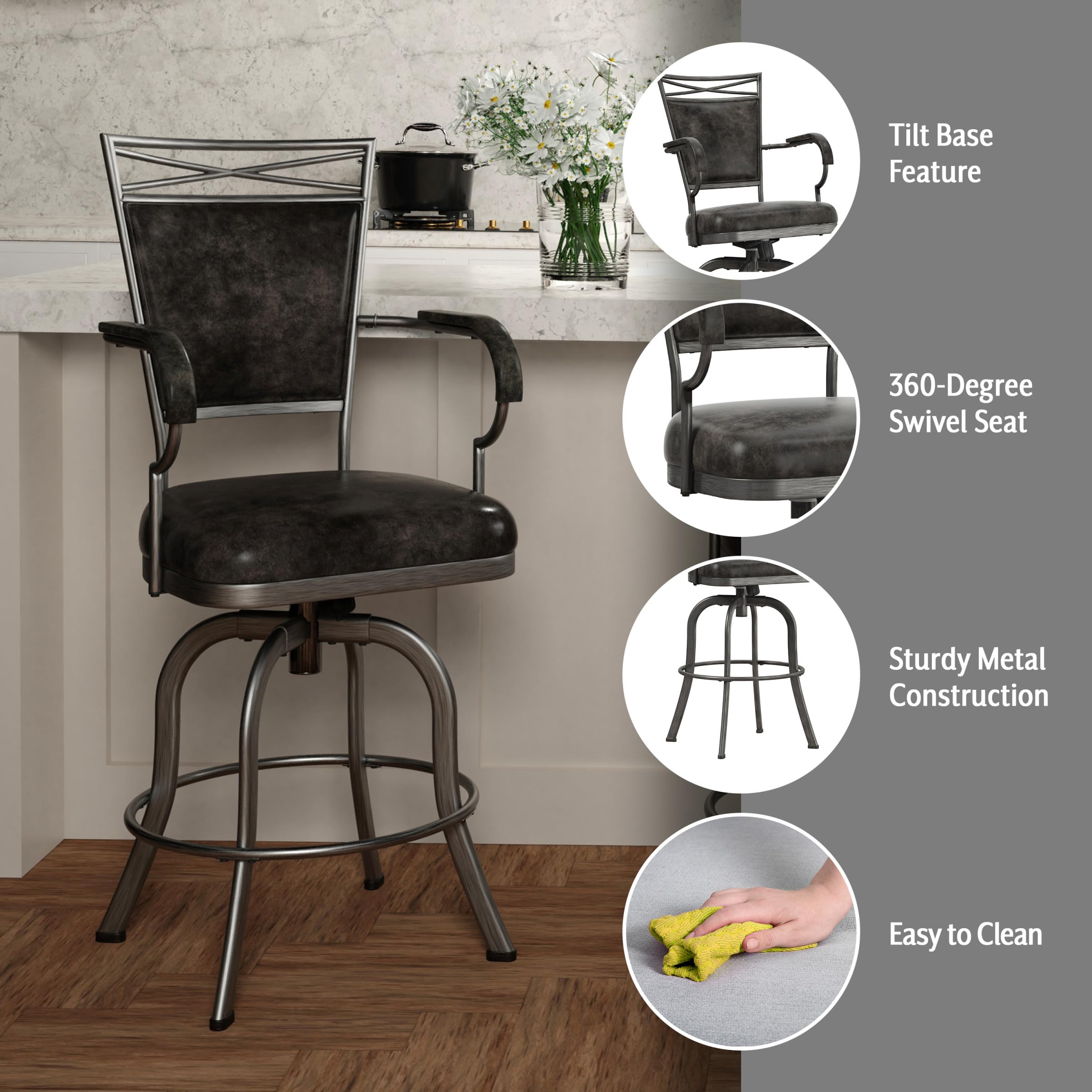 Hillsdale Bridgetown Metal Counter Height Swivel Bar Stool in Pewter - Perfect for Kitchen Islands, Breakfast Bars & Home Decor