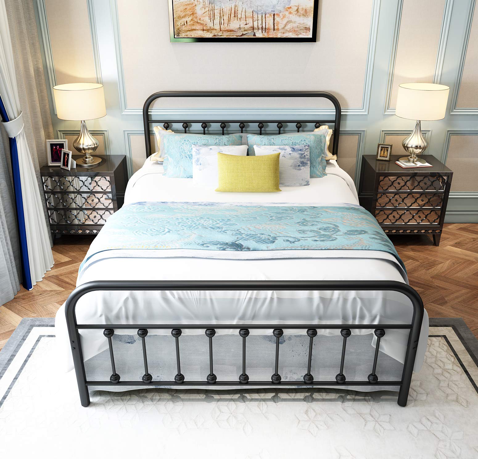 Neebirgelia Black Metal Bed Frame Queen Size with Headboard & Footboard - Sturdy Platform Mattress Base, Metal Tube & Iron-Art Design - Perfect for Modern Bedrooms, Guest Rooms & Dormitories (Queen, Black)