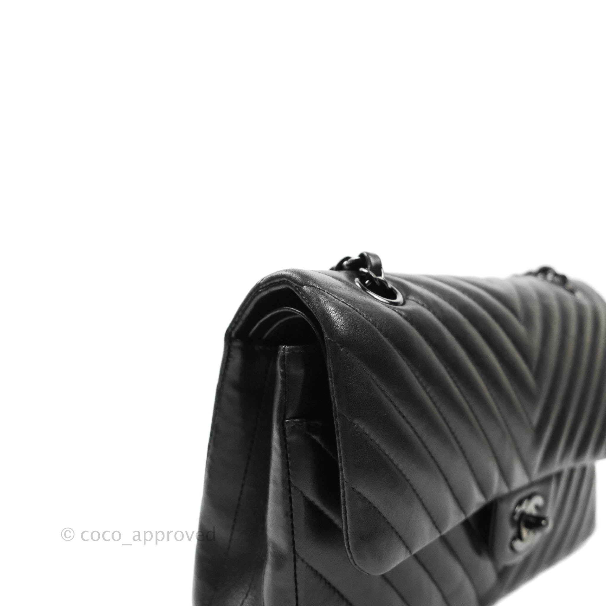 Chanel Classic Chevron M/L Medium Double Flap Bag in So Black Lambskin Leather - Luxury Handbag for Women, Perfect for Evening Events & Special Occasions