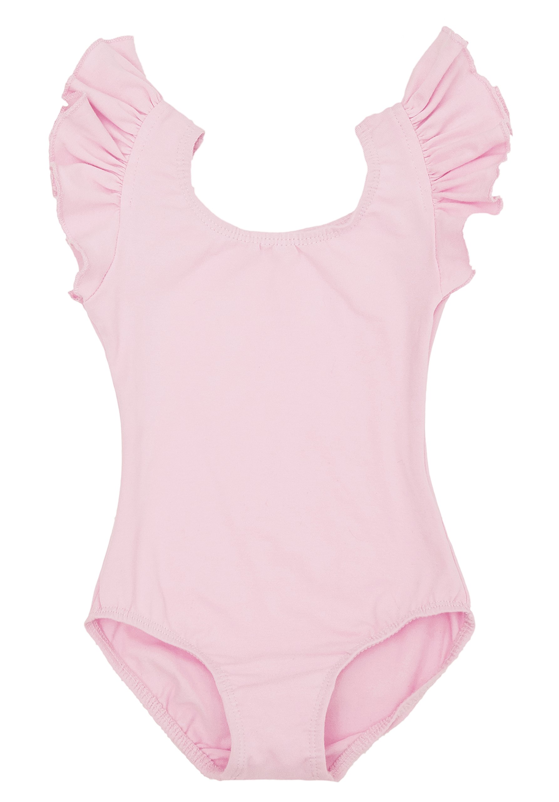 DANSHOW Girls' Gymnastics Leotards for Dance Ballet with Flying Ruffle Short Sleeve(4-6y,Pink）