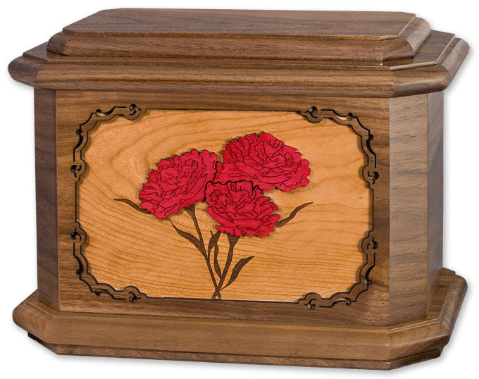 Handcrafted Carnations Flower Cremation Urn with Elegant Wood Inlay - Memorial Keepsake for Ashes, Perfect for Home Display or Funeral Services
