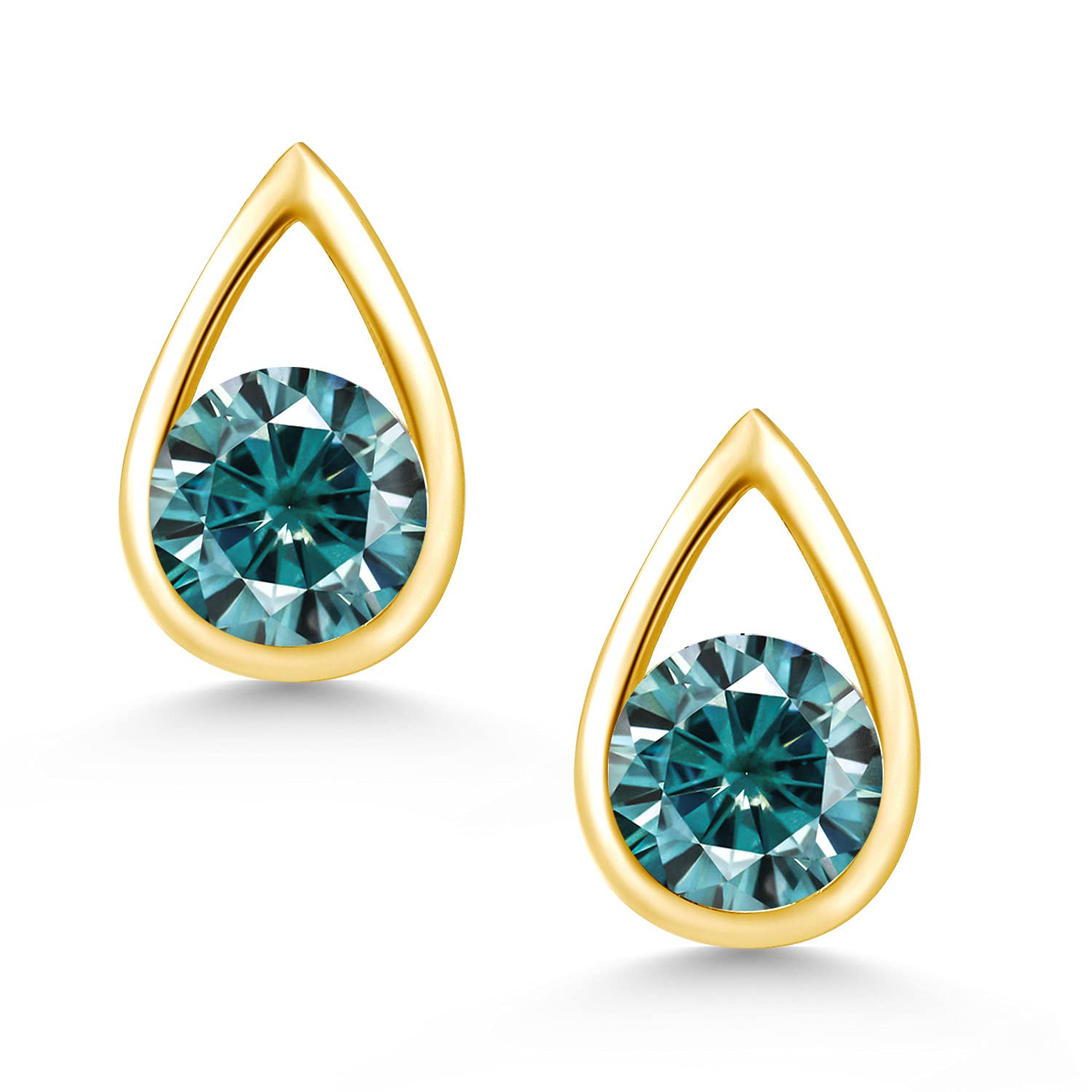 Gem Stone King 18K Gold Plated Silver 5MM Round Cut Birthstone Teardrop Stud Earrings for Women & Men - Perfect Gift for Anniversary, Birthday & Special Occasions