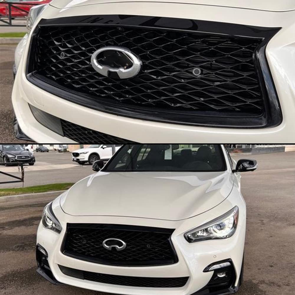 Glossy Black Front Grille Compatible with Infiniti Q50 Q50S 2018-2022 - JDM Style Upper Bumper Hood Grill Replacement | Upgrade Your Car's Appearance for Street Racing & Show Car Events