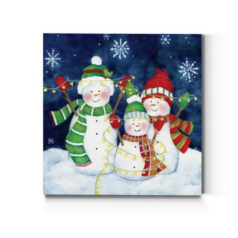 Snowman Family Wall Art - Premium Gallery Wrapped Canvas Decor (40x40 inches) | Cute Winter Painting with Festive Christmas Colors | Made in USA | Perfect for Living Room, Bedroom & Holiday Home Decoration