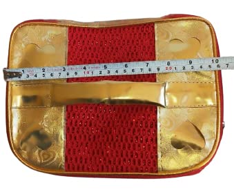 Salvus APP SOLUTIONS Adjustable Makeup Organizer Case - Cosmetic Storage Pouch for Women & Girls, Jewelry Accessories Organizer (Golden & Red, 10x7 Inch) - Perfect for Travel, Home Vanity & Daily Use