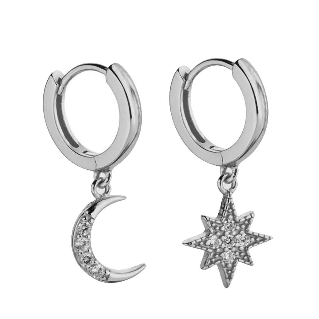 Stylish Rhinestone Earrings for Women - Bohemian Moon Studs & Boho Star Hoop Jewelry | Trendy Galaxy Dangling Earrings for Party, Wedding & Everyday Wear