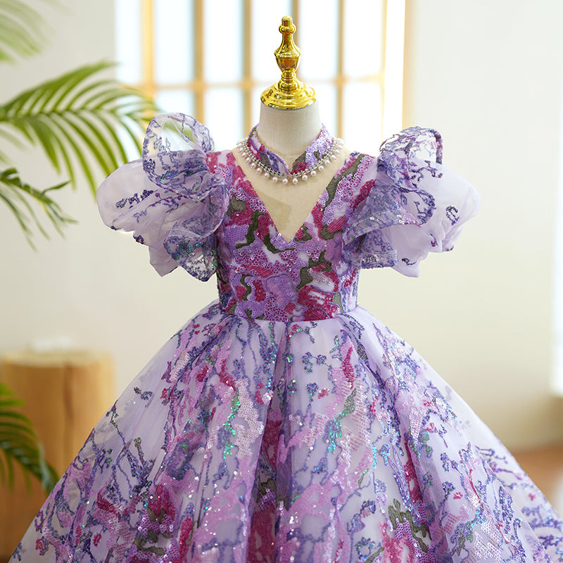 Beautiful Purple Sequins Puffy Communion Dress for Baby Girls & Toddlers - Perfect for Birthday, Princess Party & Special Occasions