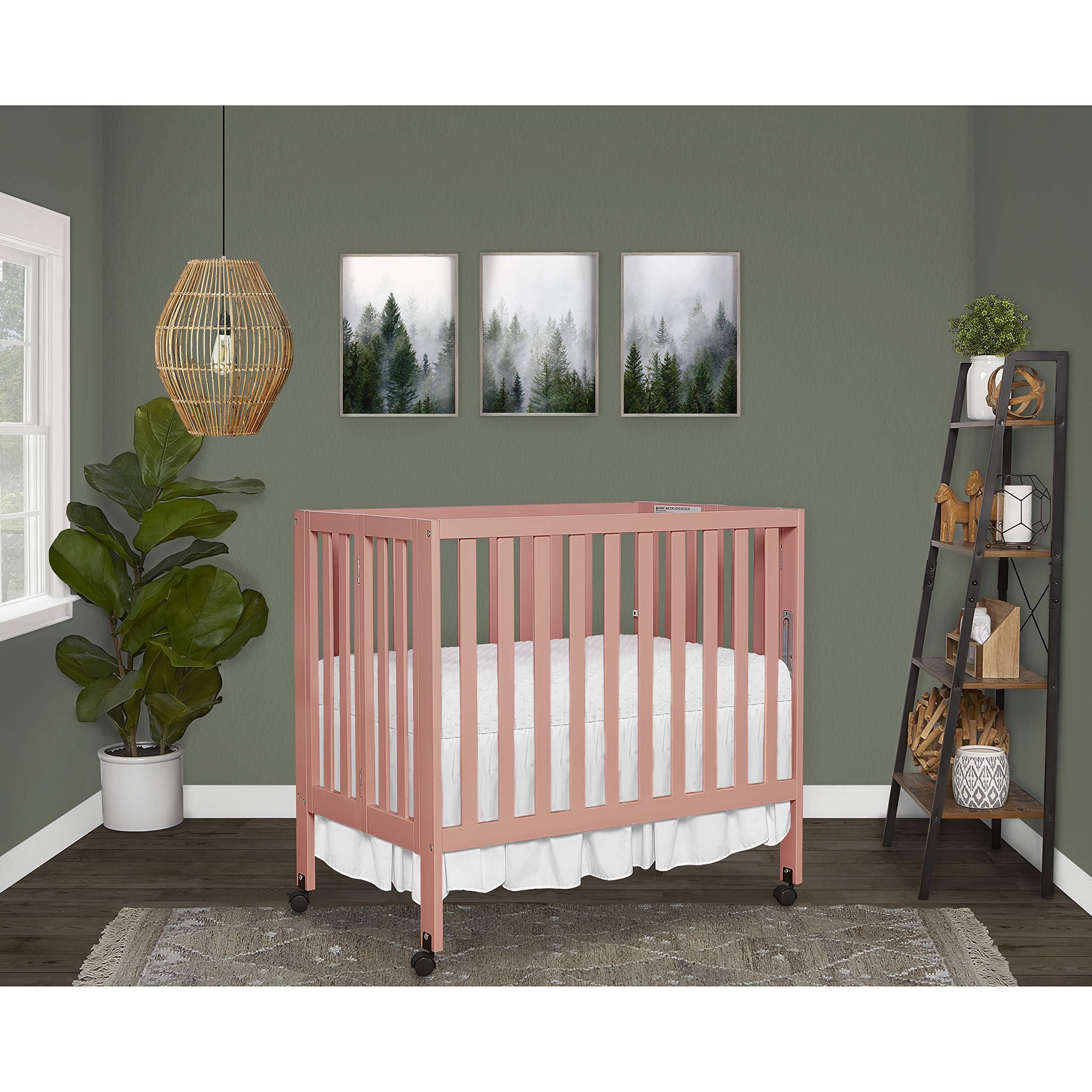 Dream On Me Jett Non-Full Size Folding Convertible Crib - Lightweight Portable Baby Crib with 3 Adjustable Mattress Heights | Easy Fold Travel Crib for Nursery & On-The-Go | Includes 1.5