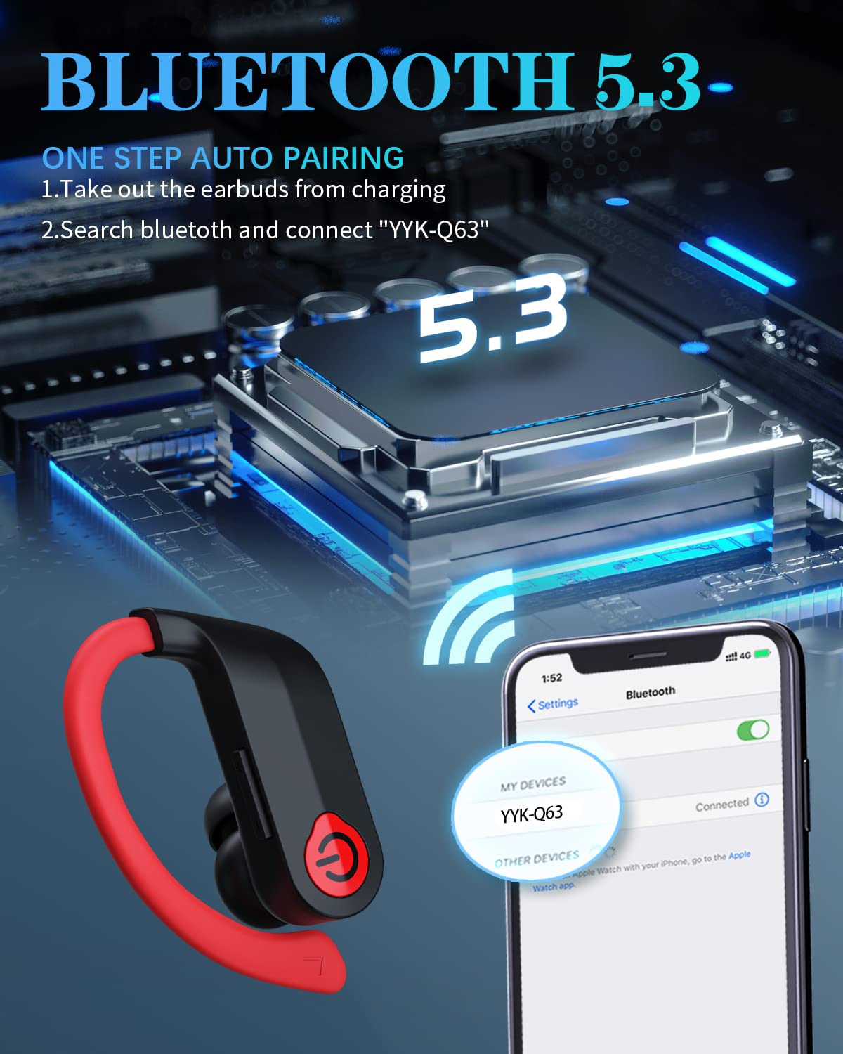 Wireless Bluetooth 5.3 Earbuds with Noise Cancelling Mic - 120H Playtime & Charging Case, Stereo Sound Headphones for Running, Cycling, Gaming, Workouts & Travel