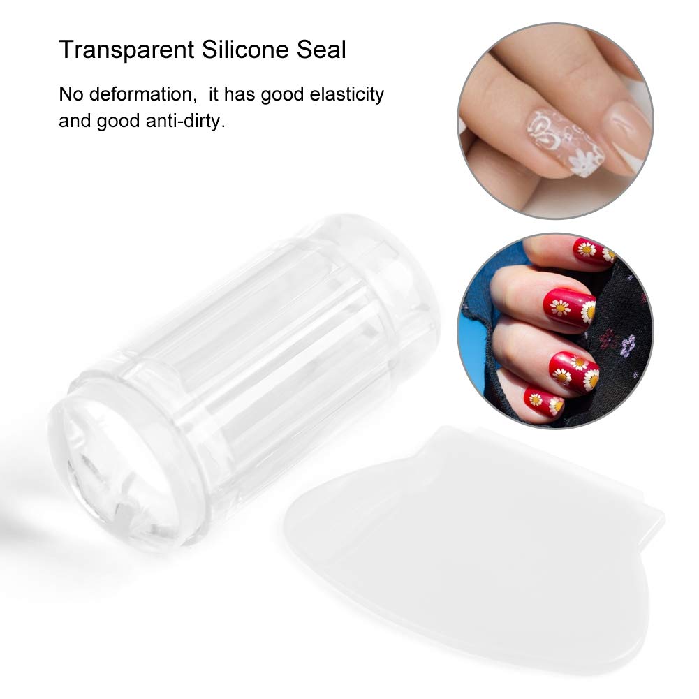 Nail Art Stamper & Scraper Kit - Reusable Transparent Silicone Heads for Nail Polish Stamping - DIY Manicure Printing Tool (White) - Perfect for Salon, Home Nail Art & Professional Nail Designs