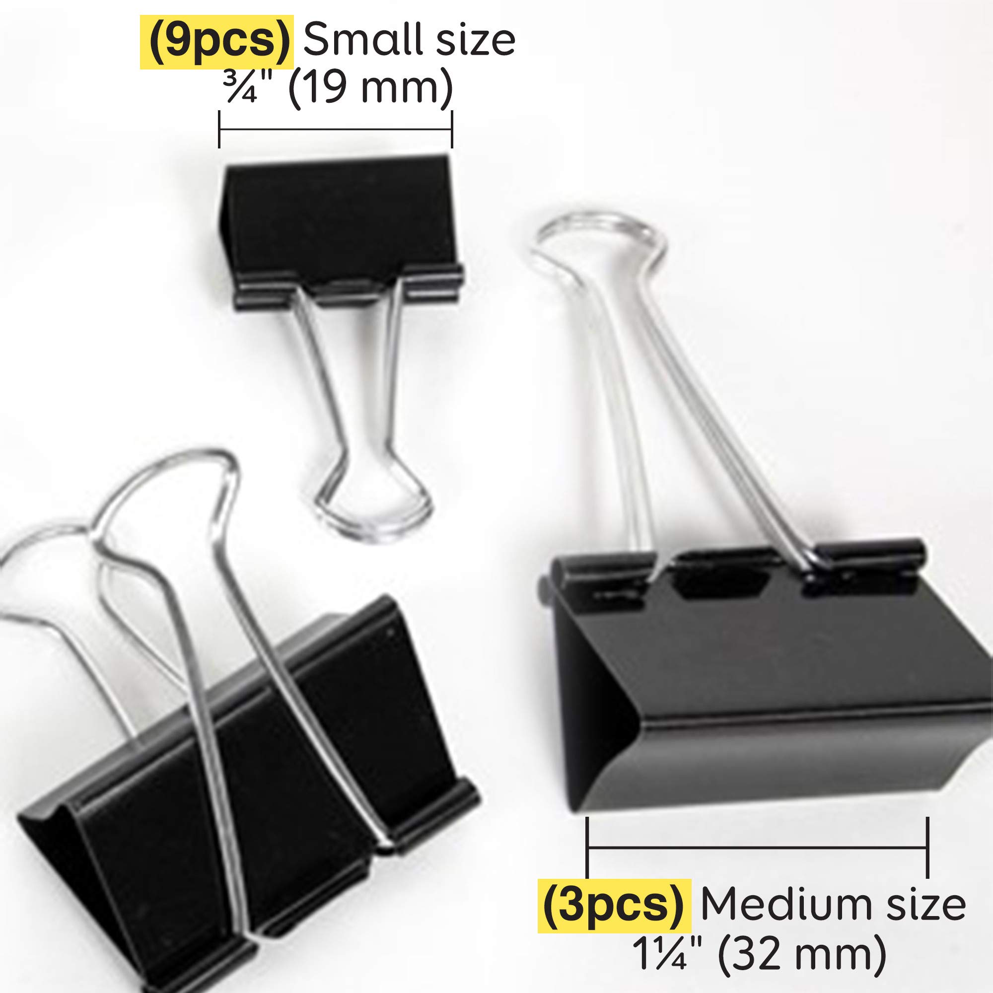 BAZIC Assorted Size Black Binder Clips - Small, Medium, Large Paper Clamps for Office, School, Home Use (12/Pack, 24-Packs) - Perfect for Organizing Documents, Files, and Office Supplies