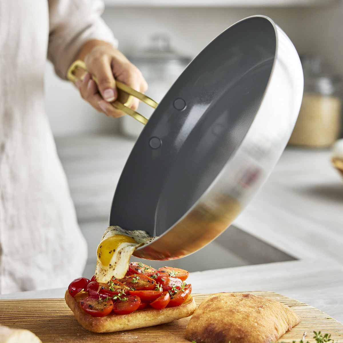 Stanley Tucci™ 8 & 10 Inch Stainless Steel Ceramic Nonstick Fry Pan Set with Champagne Handles - Perfect for Sautéing, Frying & Cooking Family Meals