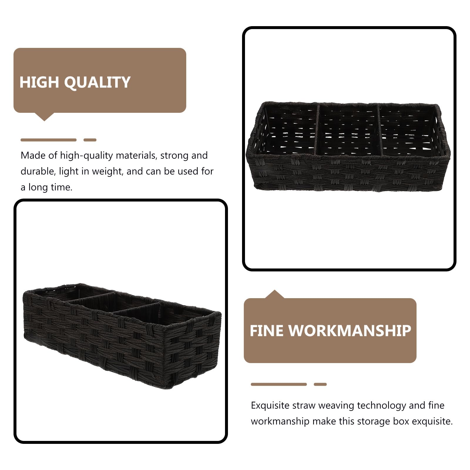 DOITOOL 3-Compartment Woven Storage Basket - Wicker Organizer for Bathroom, Kitchen, Closet & Shelves | Space-Saving Toilet Tank & Countertop Organizer for Home Decor & Storage Solutions