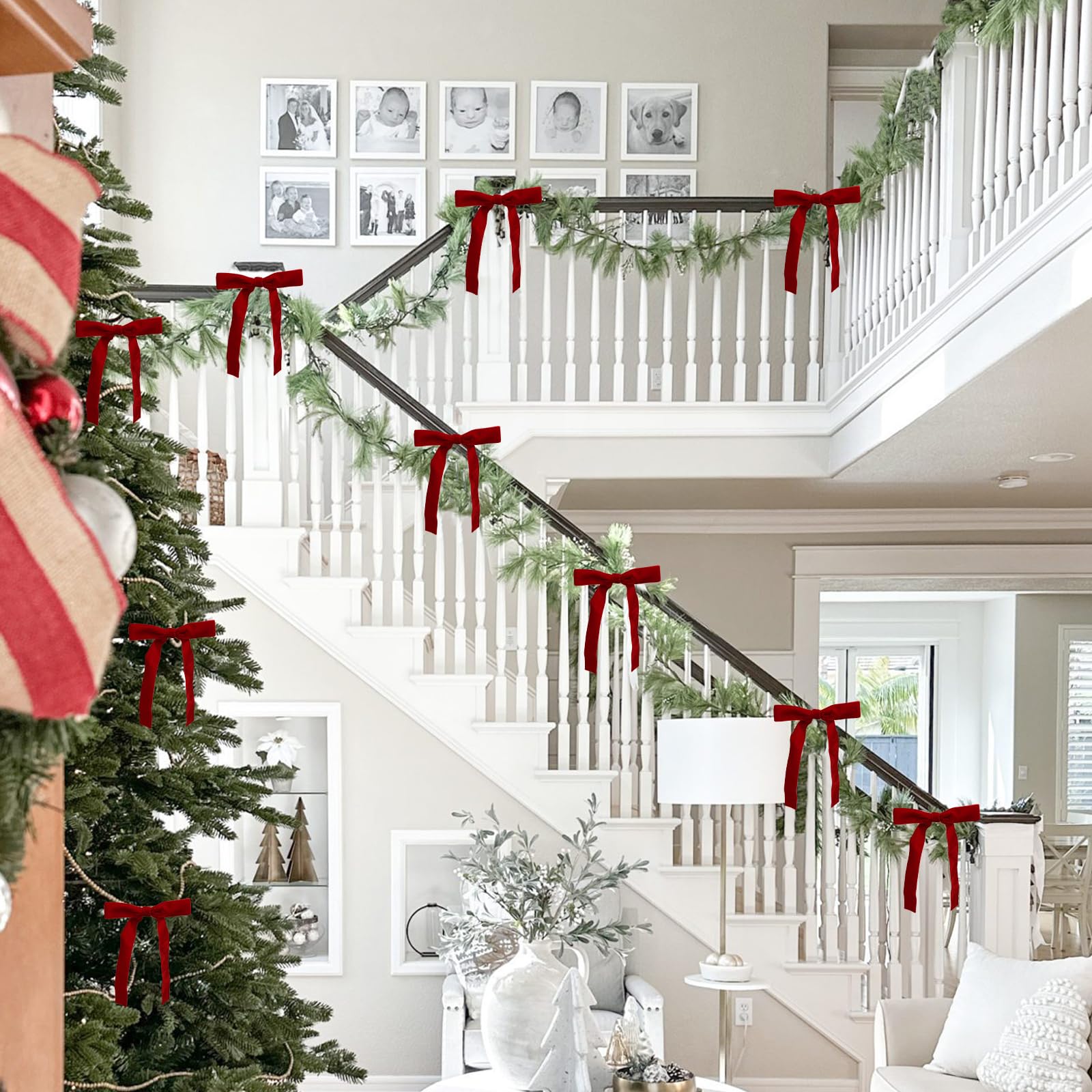 12pcs Red Velvet Christmas Tree Bows - Premium Holiday Decor with Gold Twist Ties for Xmas Tree, Wreath, Garland & Gift Wrapping - Perfect for Holiday Home Decor & Party Decoration