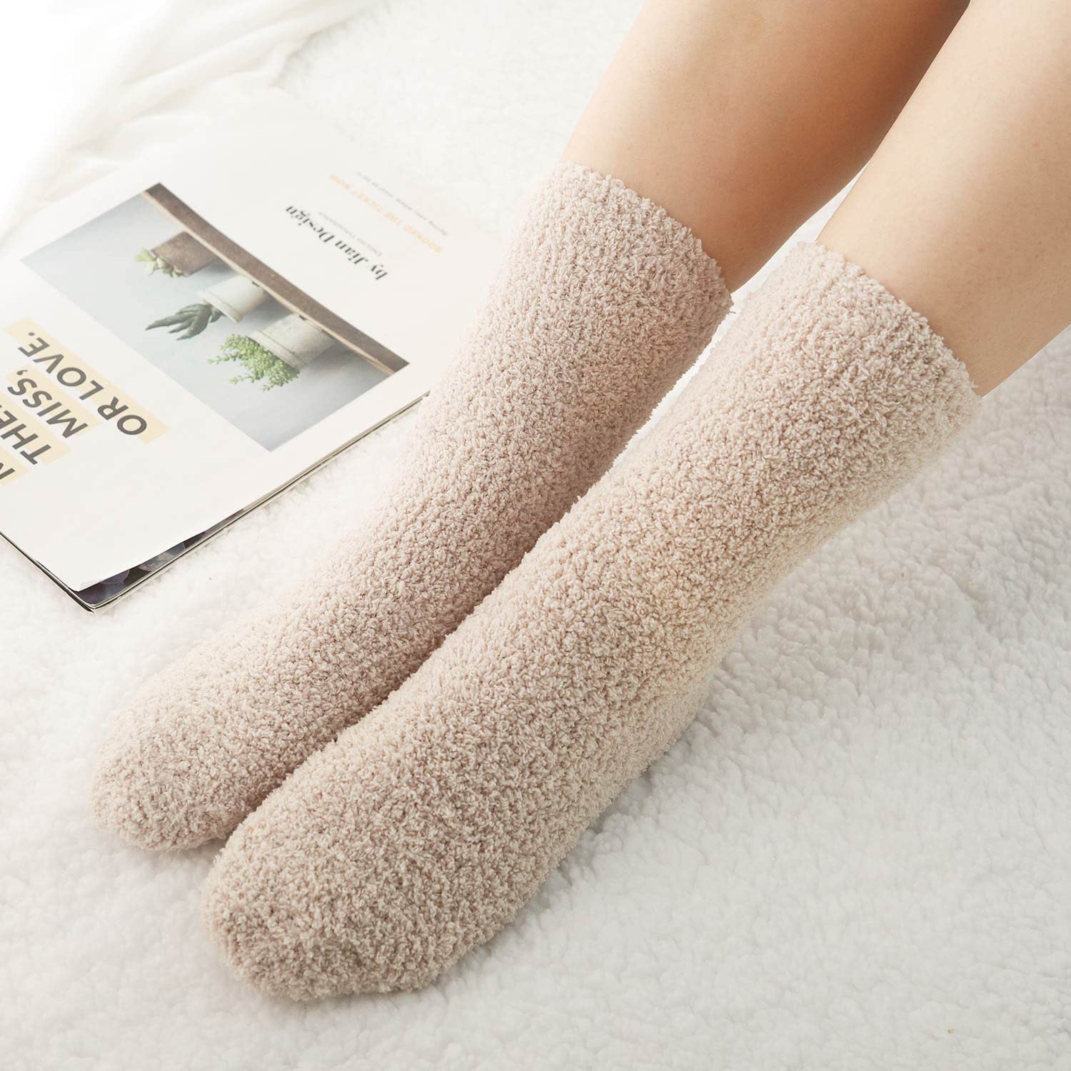 **Women's Fluffy Non-Slip Slipper Socks - 5/6 Pairs Warm Winter Fuzzy Socks with Grips for Women & Girls - Ultra Soft Cozy Home Sleeping Socks for Cold Nights & Relaxation**