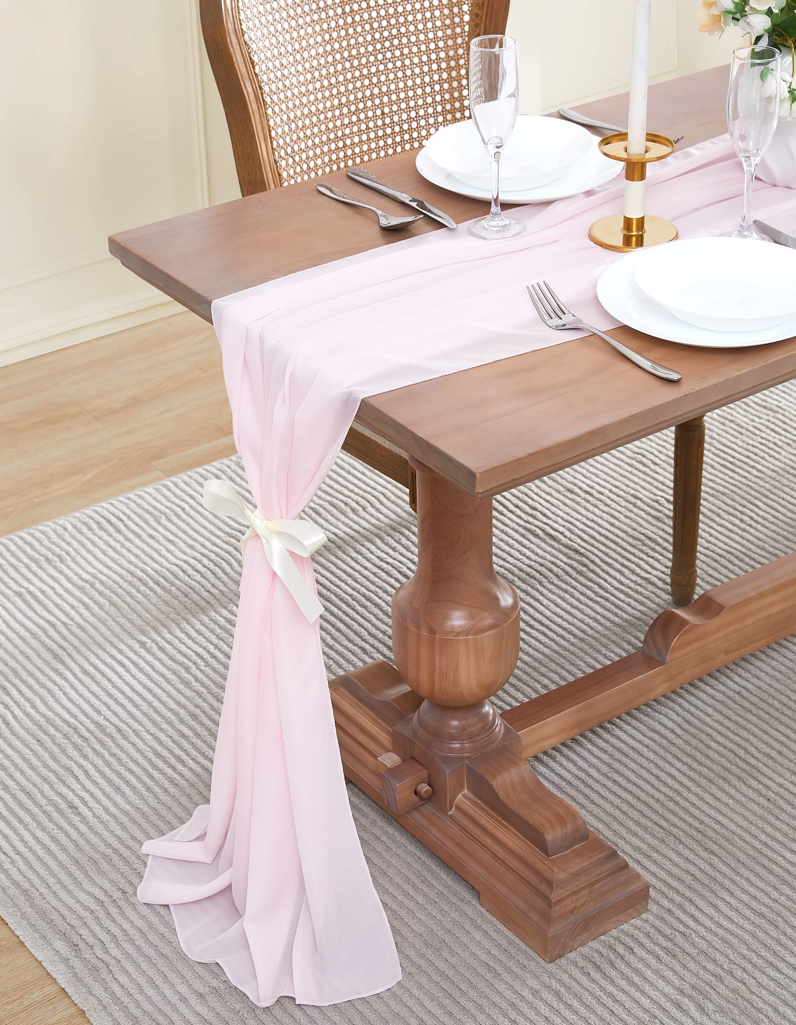 WARM HOME DESIGNS 35 x 192 Inch Rose Pink Chiffon Table Runner - Elegant Wedding Table Decor for Rustic Weddings, Banquets & Special Events