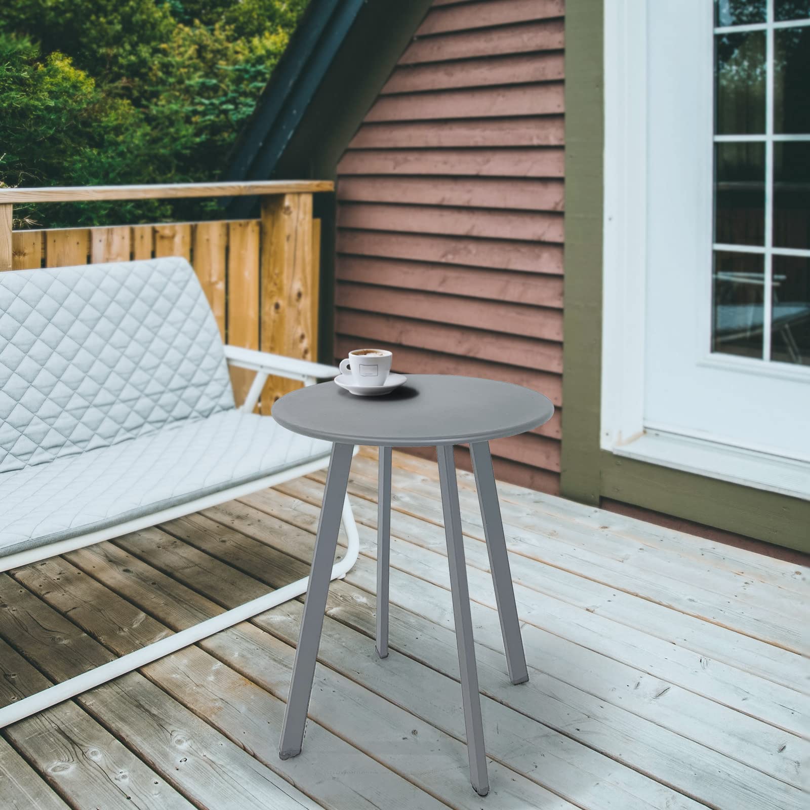 Modern Grey Round Metal Steel Side Table - 15.75