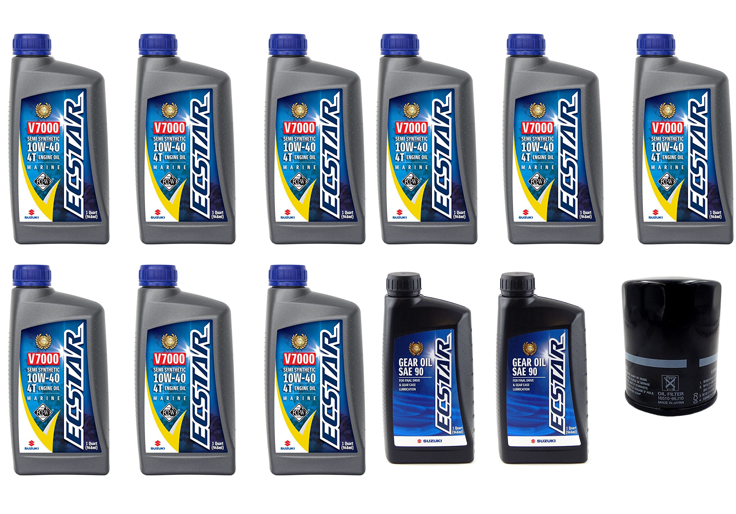Suzuki DF175 Oil Change Kit - 9 Quarts Engine Oil, 16510-96J10 Oil Filter & 2 Quarts SAE-90 Hypoid Gear Oil for Lower Unit | Complete Marine Engine Maintenance Solution for Suzuki Outboard Motors | Perfect for Routine Boat Maintenance and Seasonal Tune-Ups