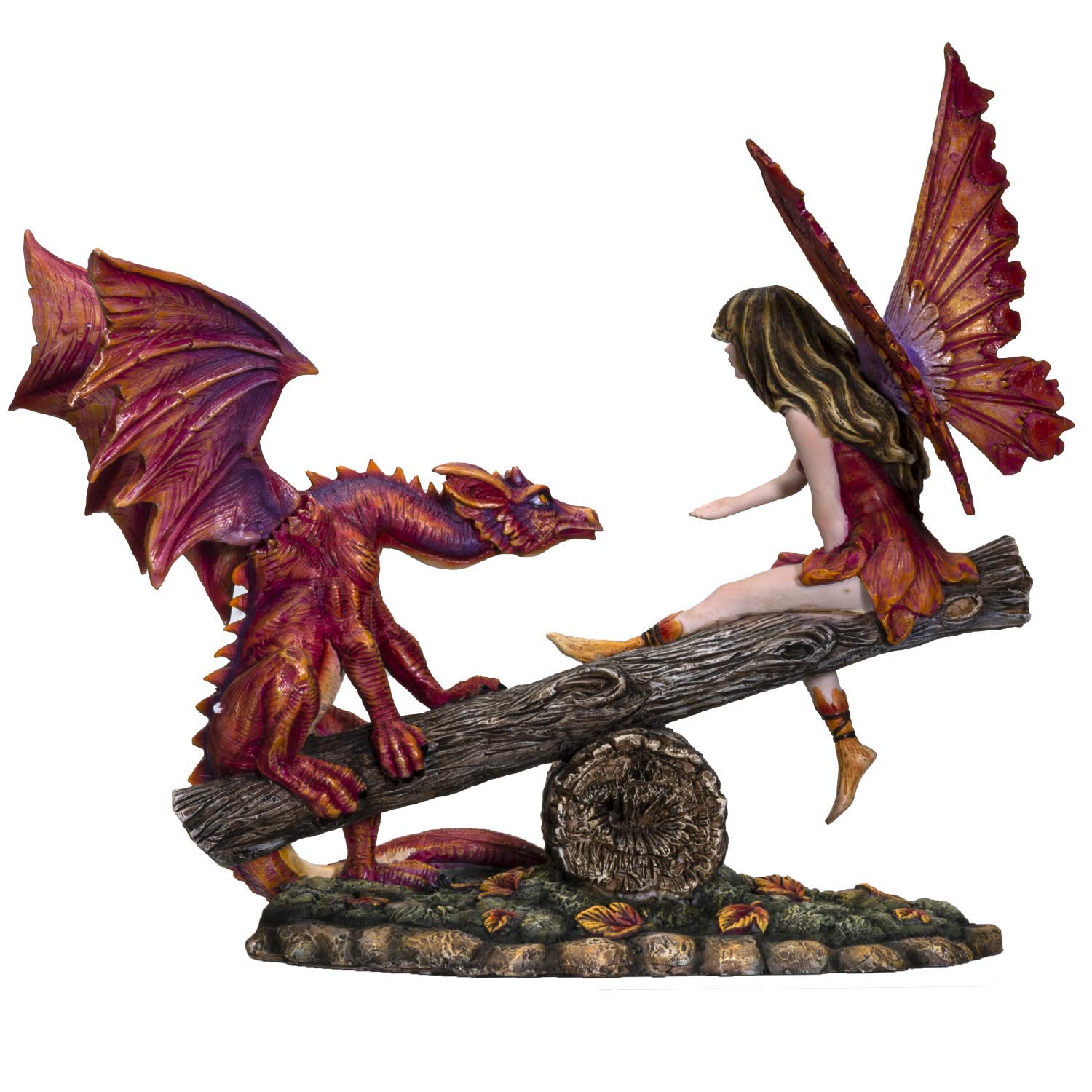 Pacific Giftware FairyTate Red Dragon on Seesaw Resin Figurine Statue - Handcrafted Decorative Collectible for Home, Office & Fantasy Lover Gifts