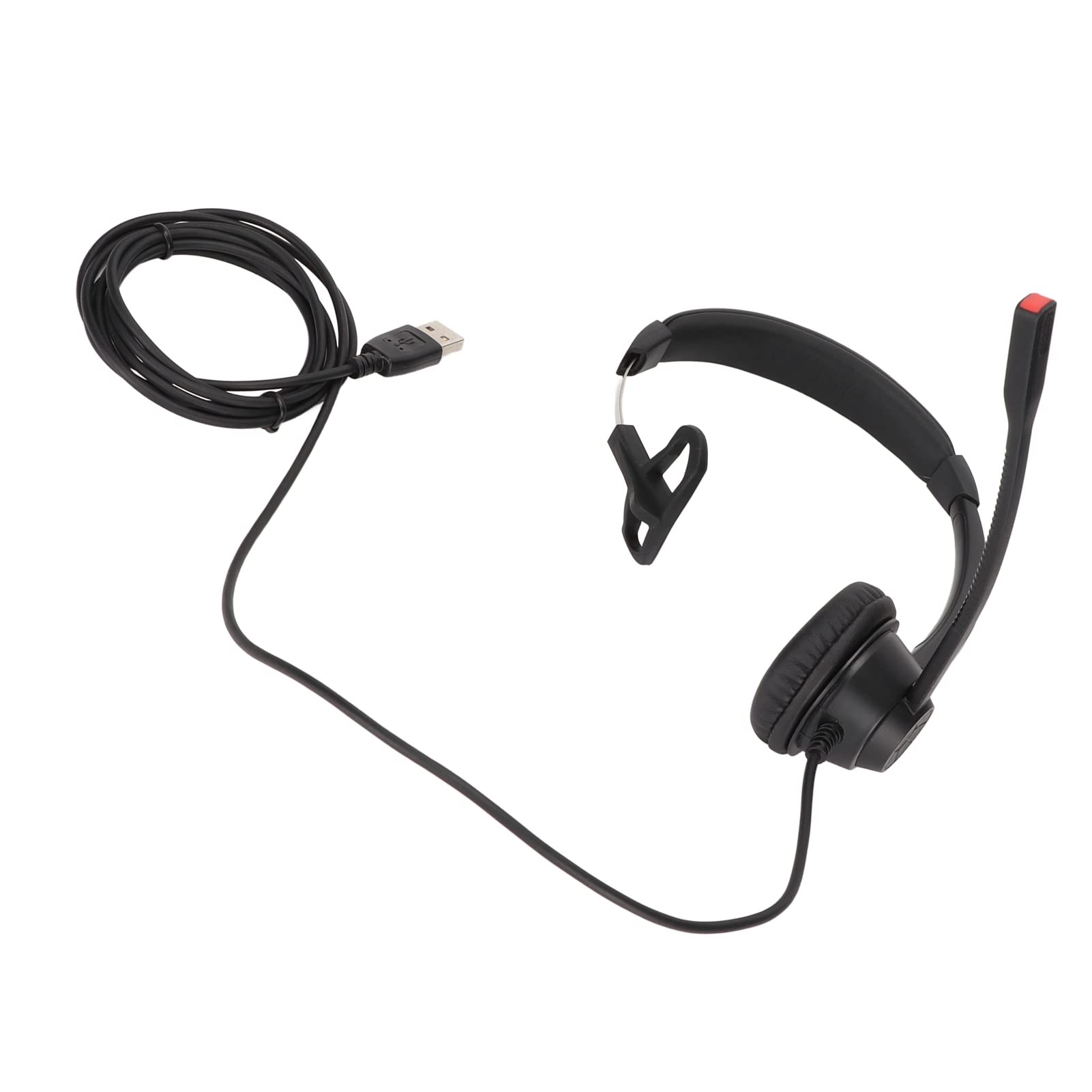 PUSOKEI Single-Sided USB Corded Headset with Microphone for Call Center, Business, Skype & Customer Service - Noise Cancelling PC Computer Headset for Office, Remote Work & Online Meetings