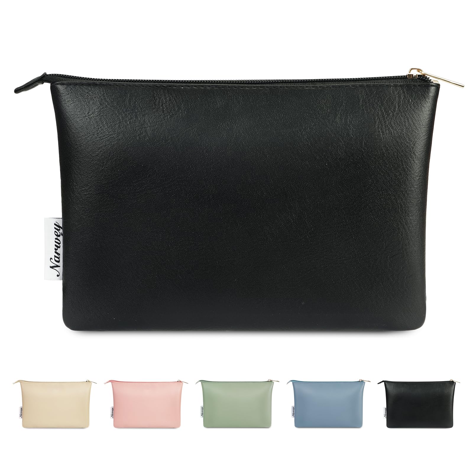 Narwey Small Makeup Bag - PU Leather Cosmetic Pouch for Women Travel & Purse (Black) - Perfect for On-the-Go Beauty