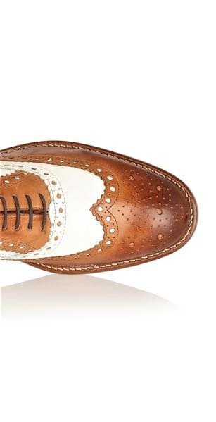London Brogue Gatsby Men's Dress Shoes in Tan/White - Classic Wingtip Oxfords for Formal & Business Wear