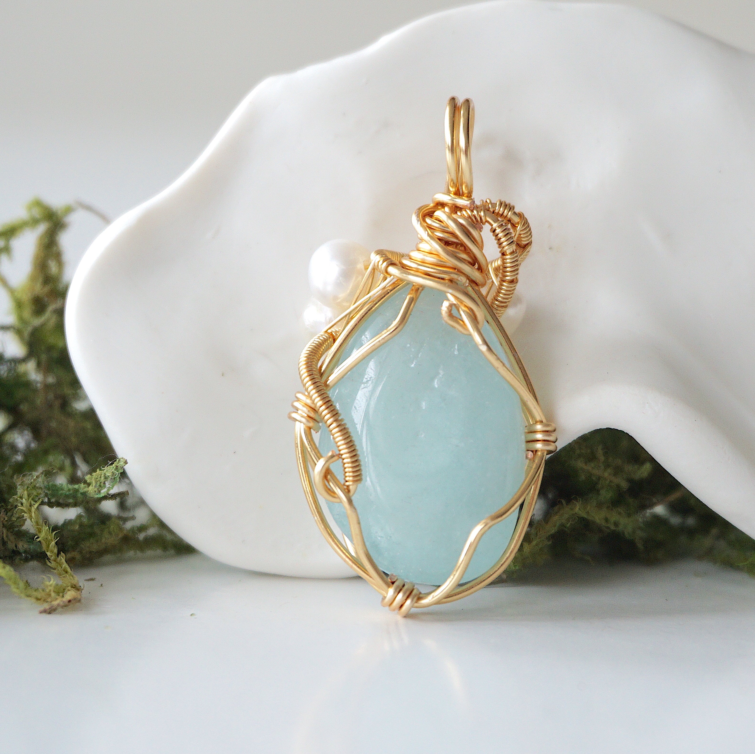 Elegant Aquamarine and Pearl Necklace - 14K Gold Plated Jewelry for Women | Perfect for Weddings, Anniversaries & Special Occasions
