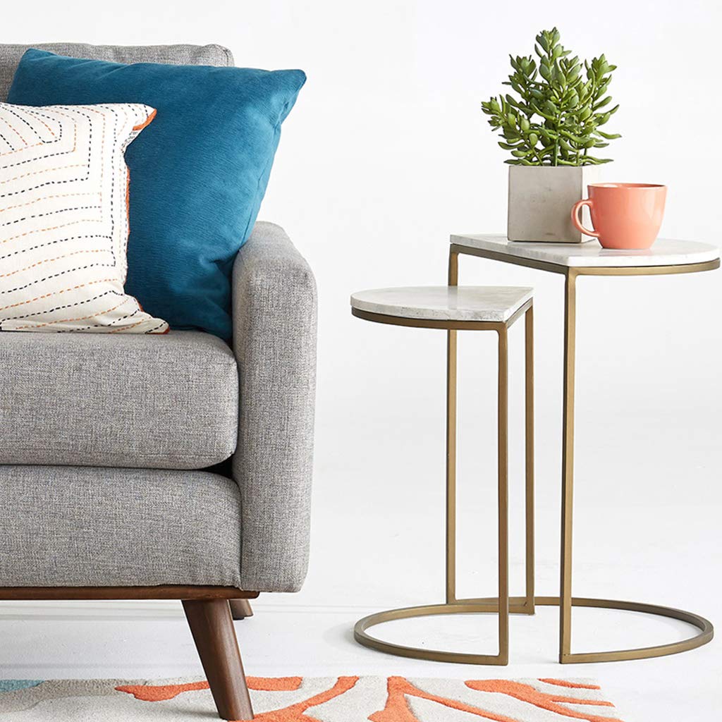Set of 2 White Nesting Tables - Modern Marble Coffee Tables for Living Room, Scandinavian Side Tables & Sofa End Tables - Perfect for Dining, Coffee, Snacks or Reading (Home Decor & Small Space Solution)